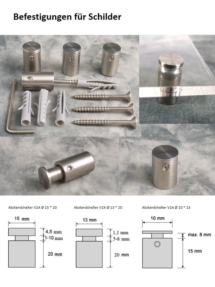 Wandbreite Distanzhülse Abstandshalter Set - 4x Distanzhülsen aus Edelstahl (Madenschraube)