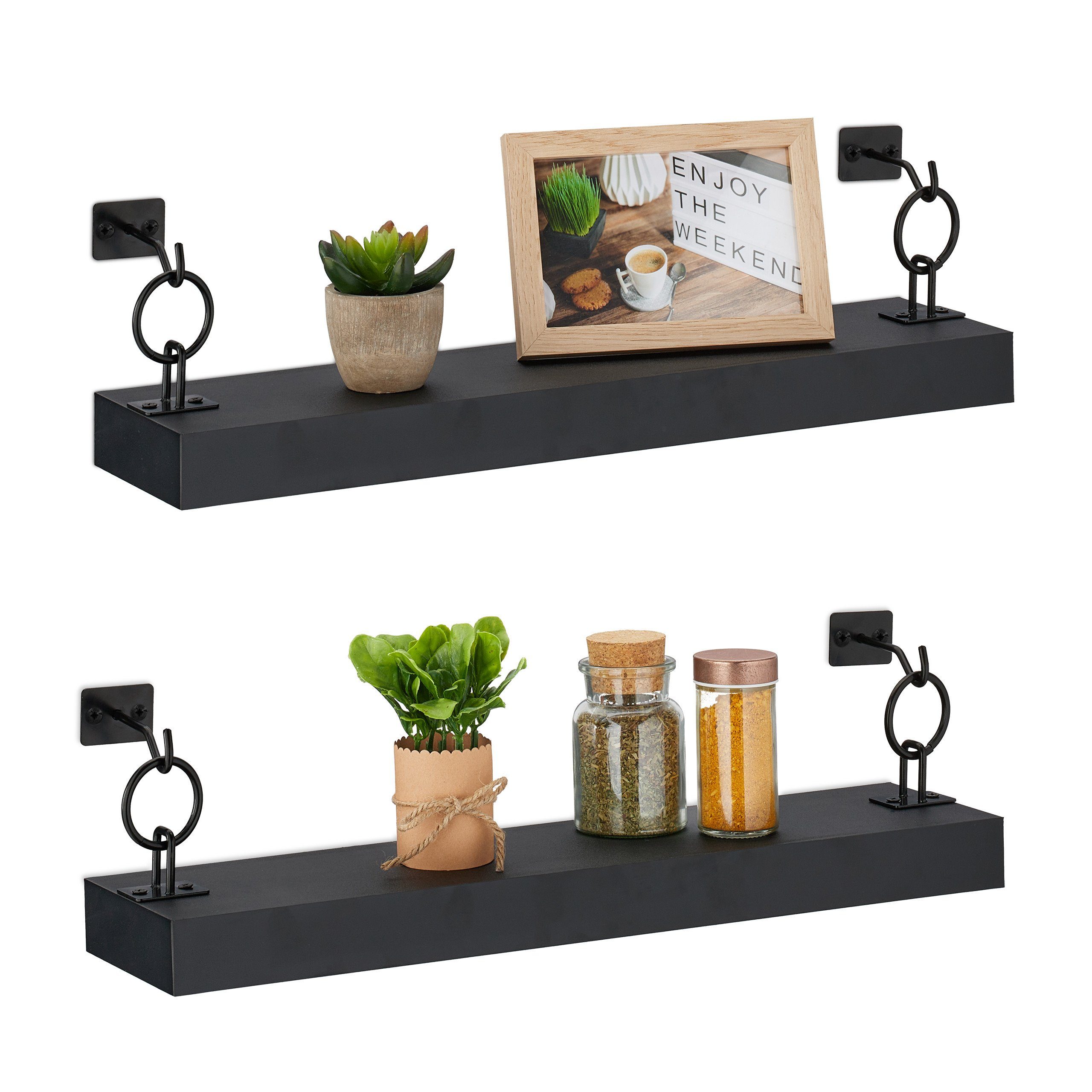 relaxdays Wandregal Schwarzes Wandregal im 2er Set günstig online kaufen