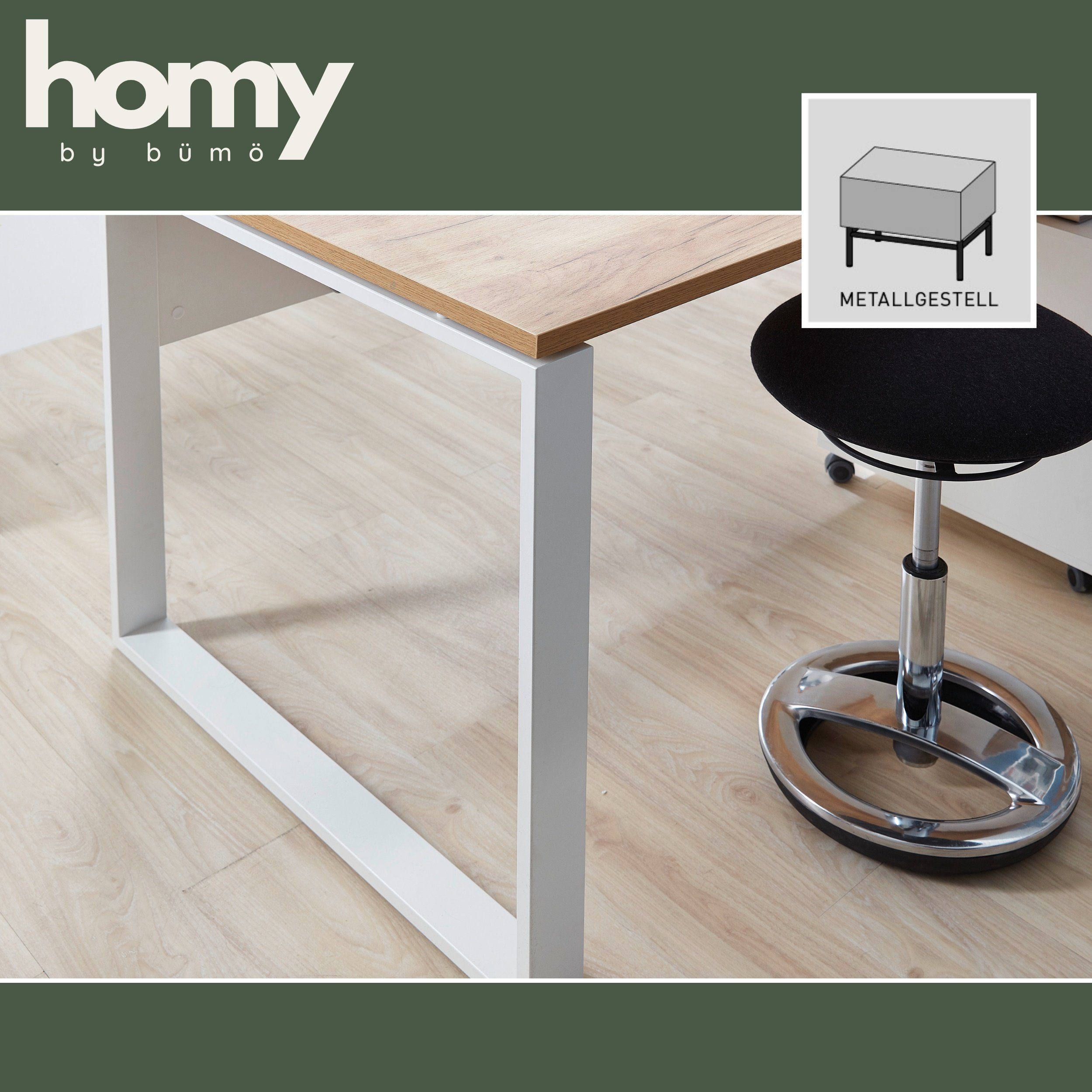 bümö Schublade & Weiß-Eiche, 4 in Homy, Regalfächer Sideboard mit 1 Schreibtisch
