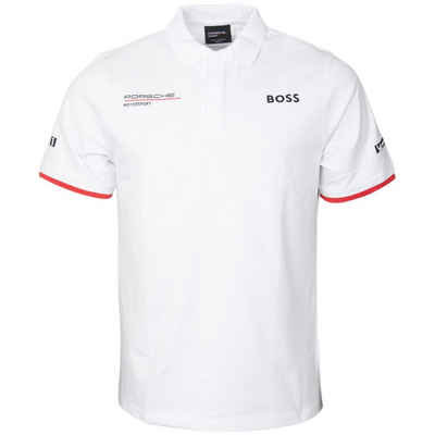 Porsche Motorsport Poloshirt Teamline (Weiß) aus Baumwolle, mit Schriftzug auf dem Rücken