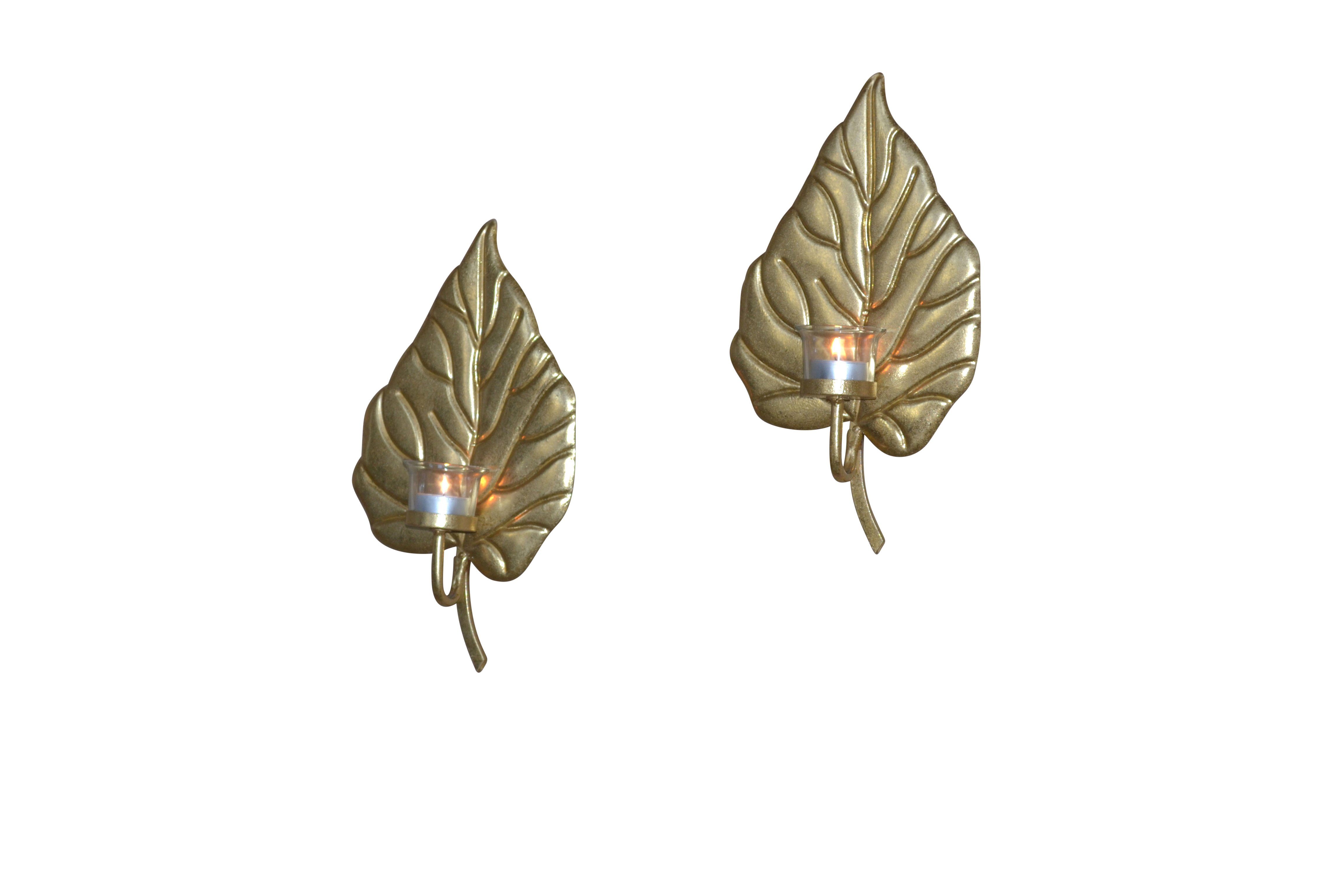 moebel-direkt-online Teelichthalter Leaves (Set, 2 Teelichthalter), aus Metall, goldfarbene Oberfläche