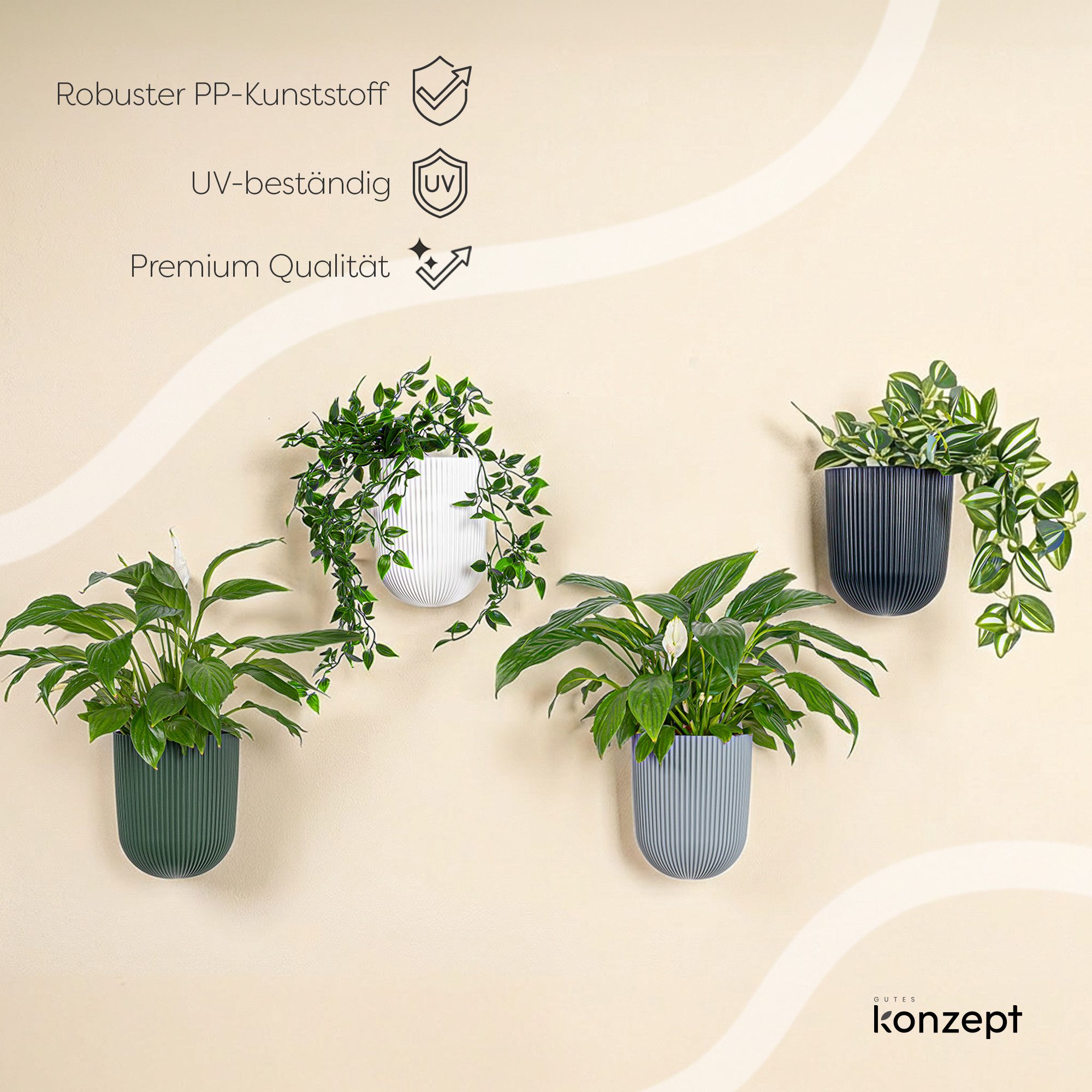 KONZEPT Blumentopf mit dezenter Wandbefestigung Ø 14,6 cm, 2,1 L, Leicht, Lichtbeständig, Rostbeständig, UV-beständig, Wetterfest – Bild 4 von 5