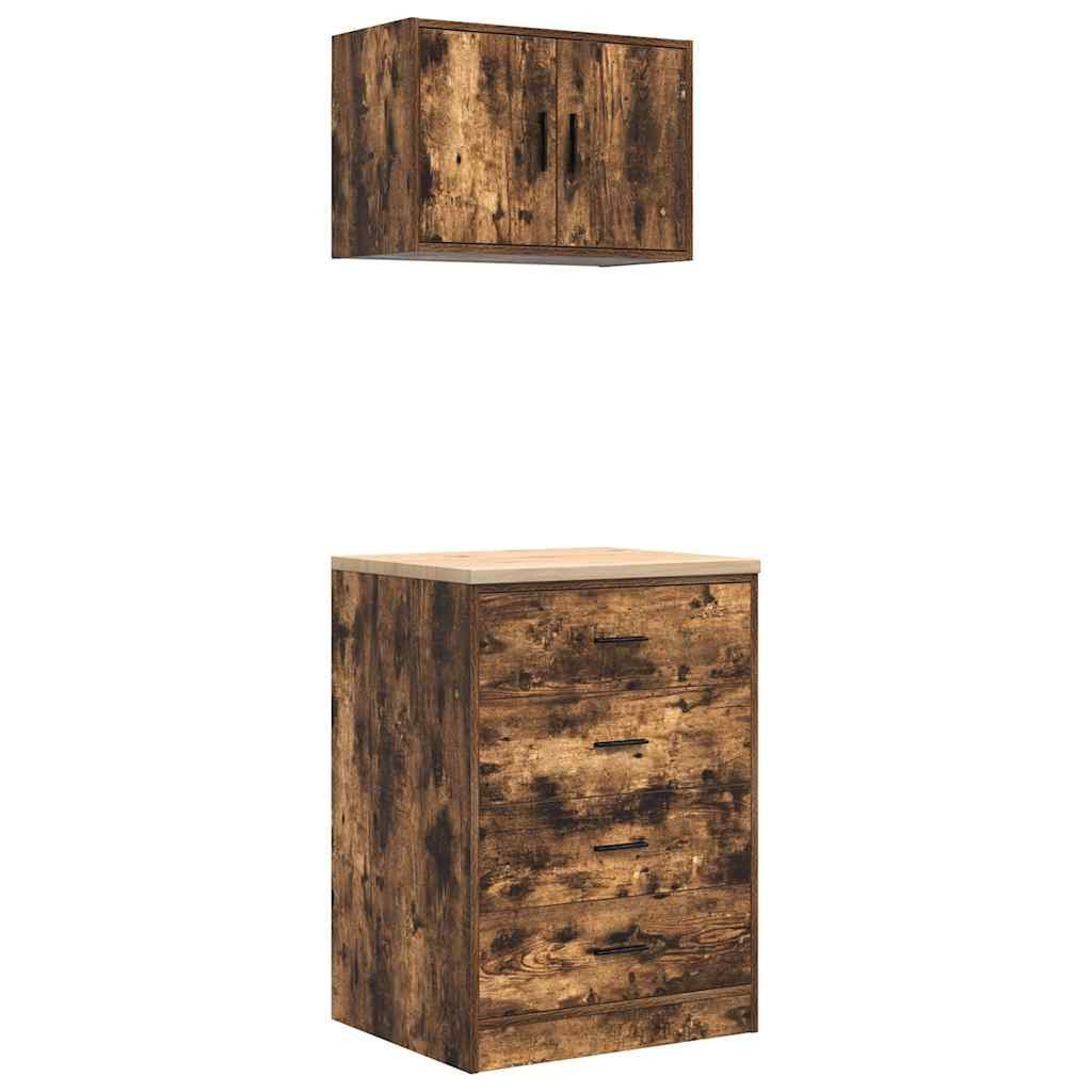 vidaXL Werkzeugschrank Garagenschränke 2 Stk. Räuchereiche Holzwerkstoff (1-St)