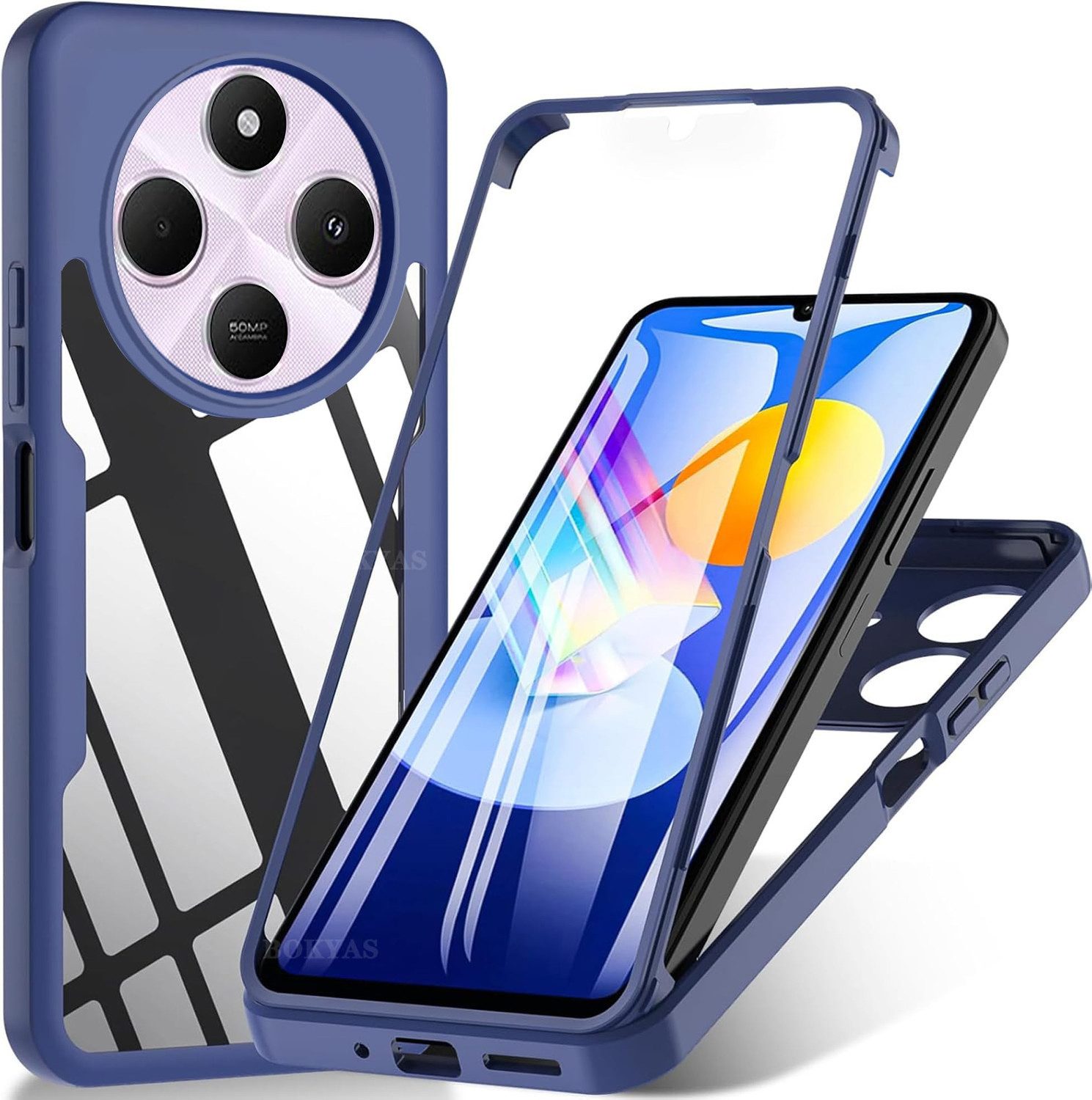 Wigento Handyhülle Für Xiaomi Redmi 14C Full Cover Acrylic Hybrid TPU Hülle Dunkelblau, 360 Grad Schutz, stoßdämpfend, robust