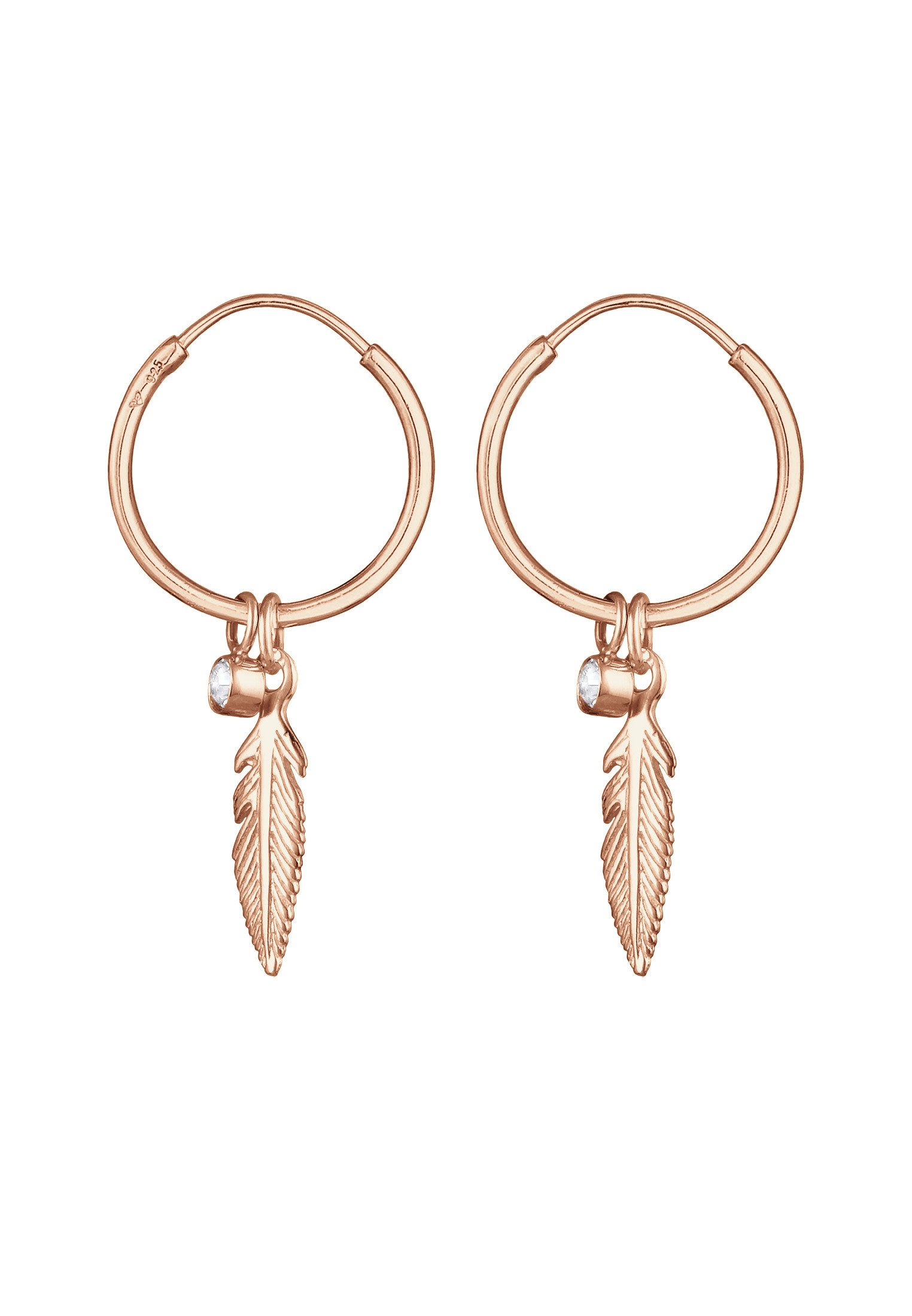 Elli Paar Creolen Creole Feder Einhänger 925 Silber, mit Kristallen von Swarovski®