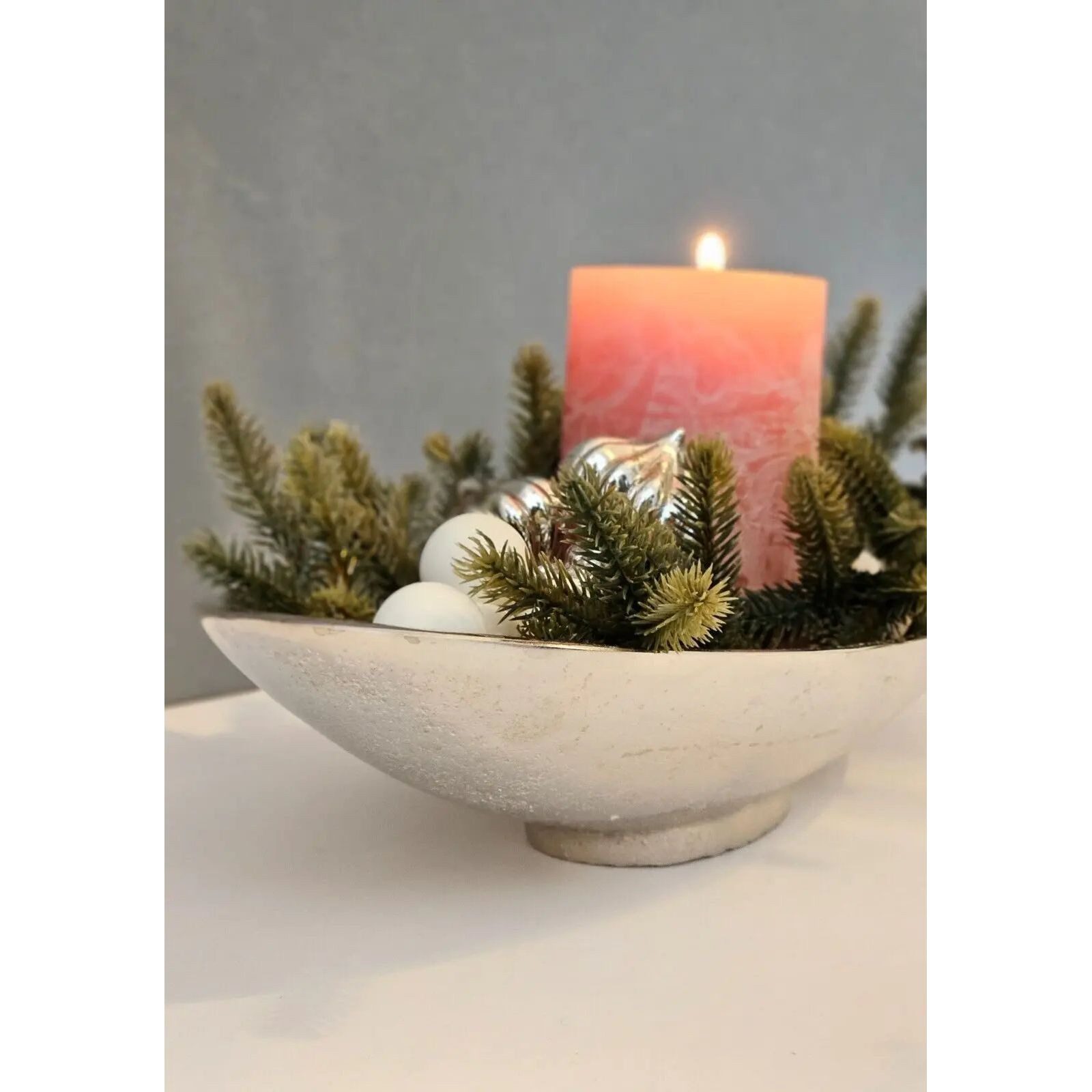 Meinposten Dekoschale Dekoschale Metall silber Schale Metallschale oval Deko Tischdeko 34 cm (1 St)