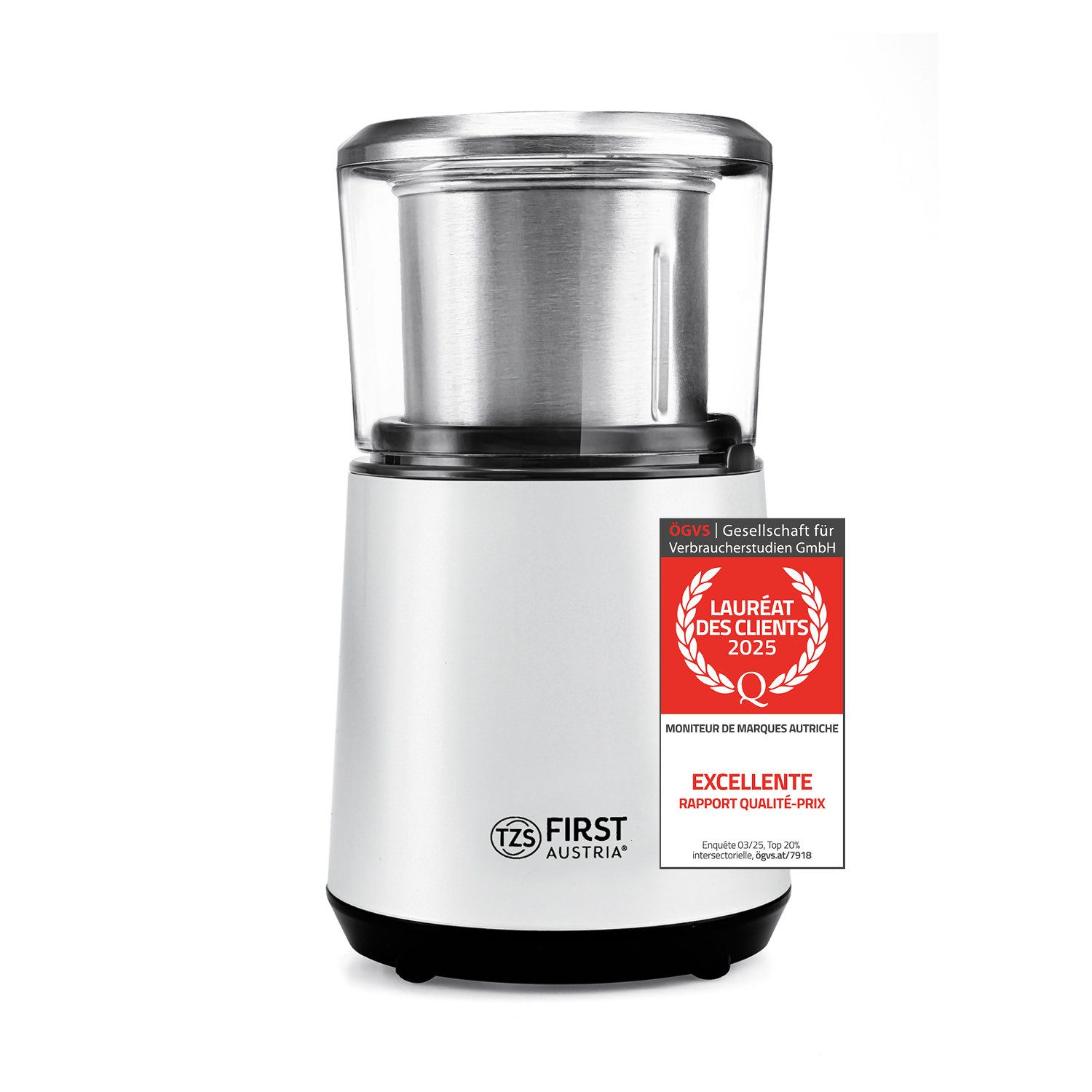 TZS FIRST AUSTRIA Kaffeemühle 2in1 elektrische Zerkleinerer für Kaffeebohnen, Gewürze 4 Klingen 200W, 200 W, 50 g Bohnenbehälter