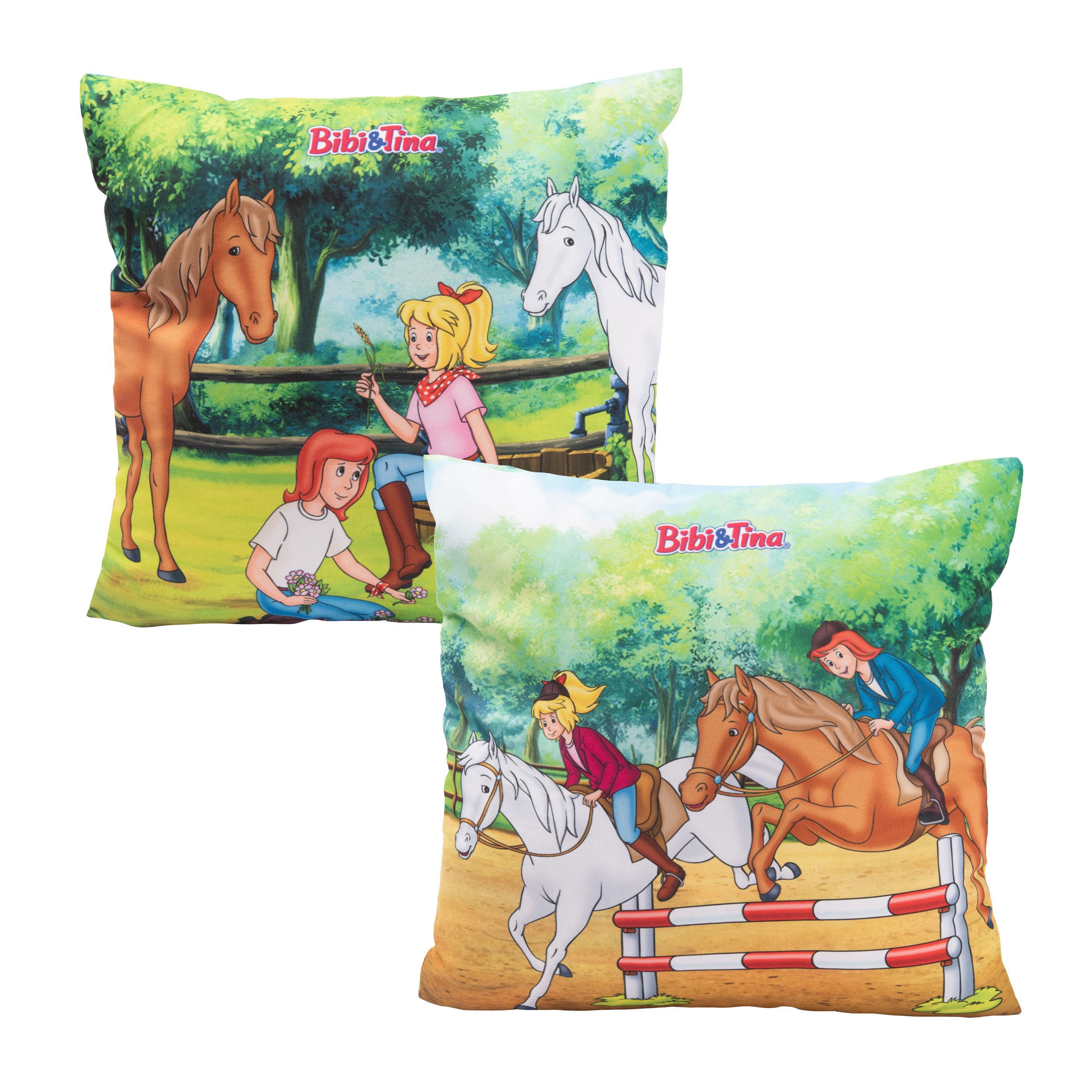 United Labels® Dekokissen Bibi & Tina - Pferde Plüsch Deko 30 x 30 cm