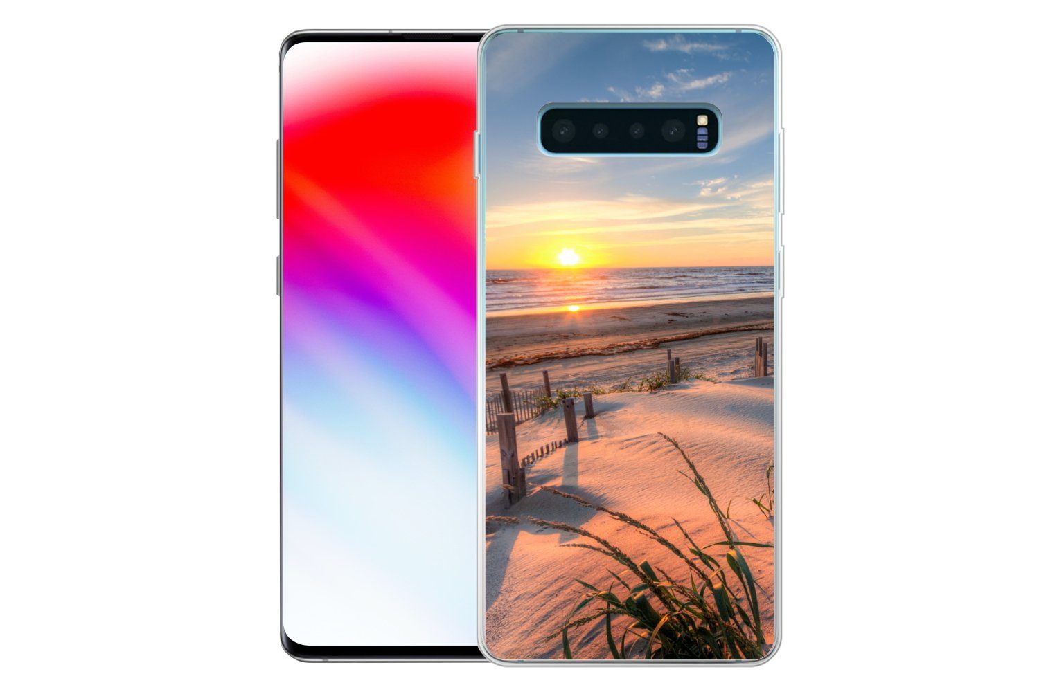 MuchoWow Handyhülle für Samsung Galaxy S10 Plus Strand - Meer - Düne - Sonnenuntergang - L, Phone Case, Silikon, Schutzhülle Dünn
