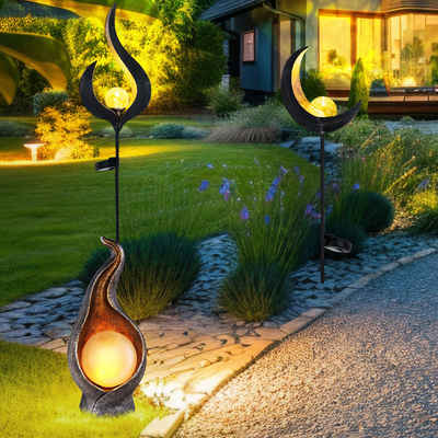 etc-shop Gartenleuchte, LED-Leuchtmittel fest verbaut, 3er Set LED Solar Steck Außen Steh Leuchten Garten Weg