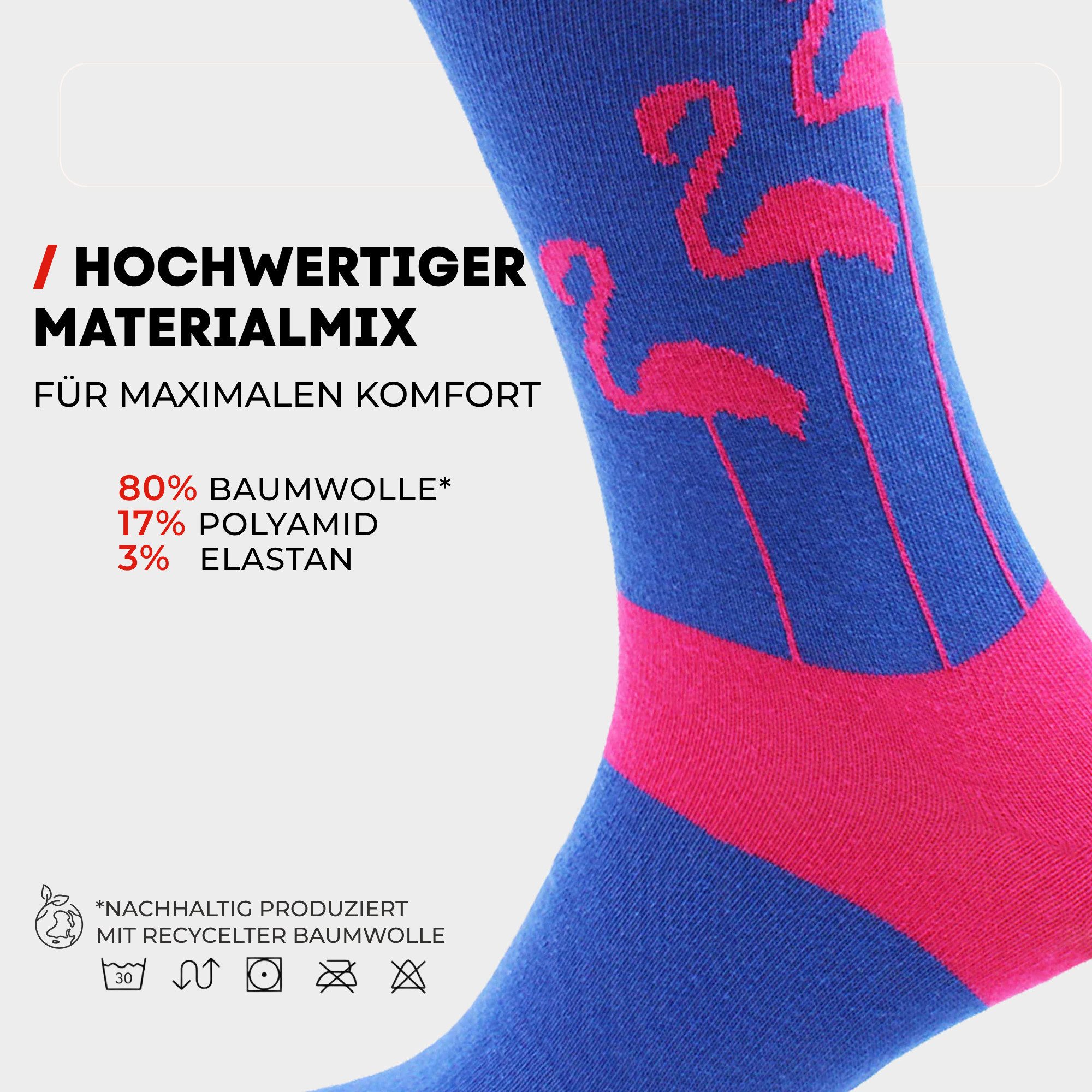 Chili Lifestyle Freizeitsocken FLAMINGO Lustige Socken mit Spruch Banderole als Geschenksocken (Paar, 1-Paar, Mit Spruchbanderole) Weichbund ohne Gummidruck
