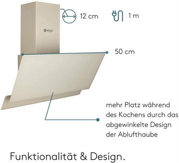 wiggo Kopffreihaube Dunstabzugshaube 50cm kopffrei creme, Abluft Umluft Dunstabzug 300m³/h - LED Touch-Display 3 Stufen