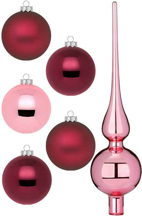 MAGIC by Inge Weihnachtsbaumkugel Berry Kiss, Weihnachtsdeko, Christbaumschmuck (46 St), Christbaumkugeln aus Glas, 45 Kugeln Ø ca. 4-6 cm, inkl. Spitze 28 cm
