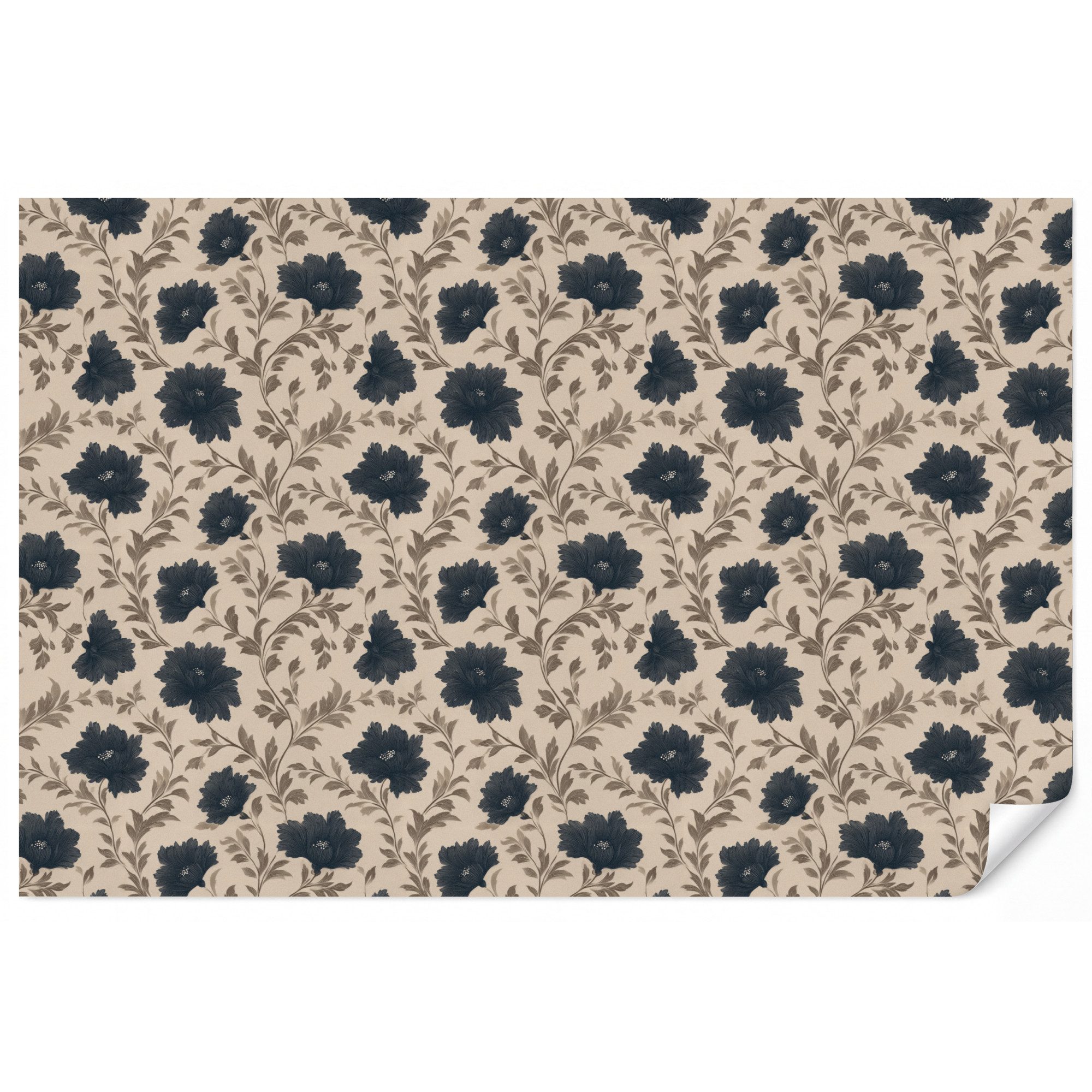OnlyWow Fototapete Motiv - Blumen - Schwarz - Beige, Matt, bedruckt, Wohnzimmer, Modern, bedruckt, Vinyl Tapete 100x70cm