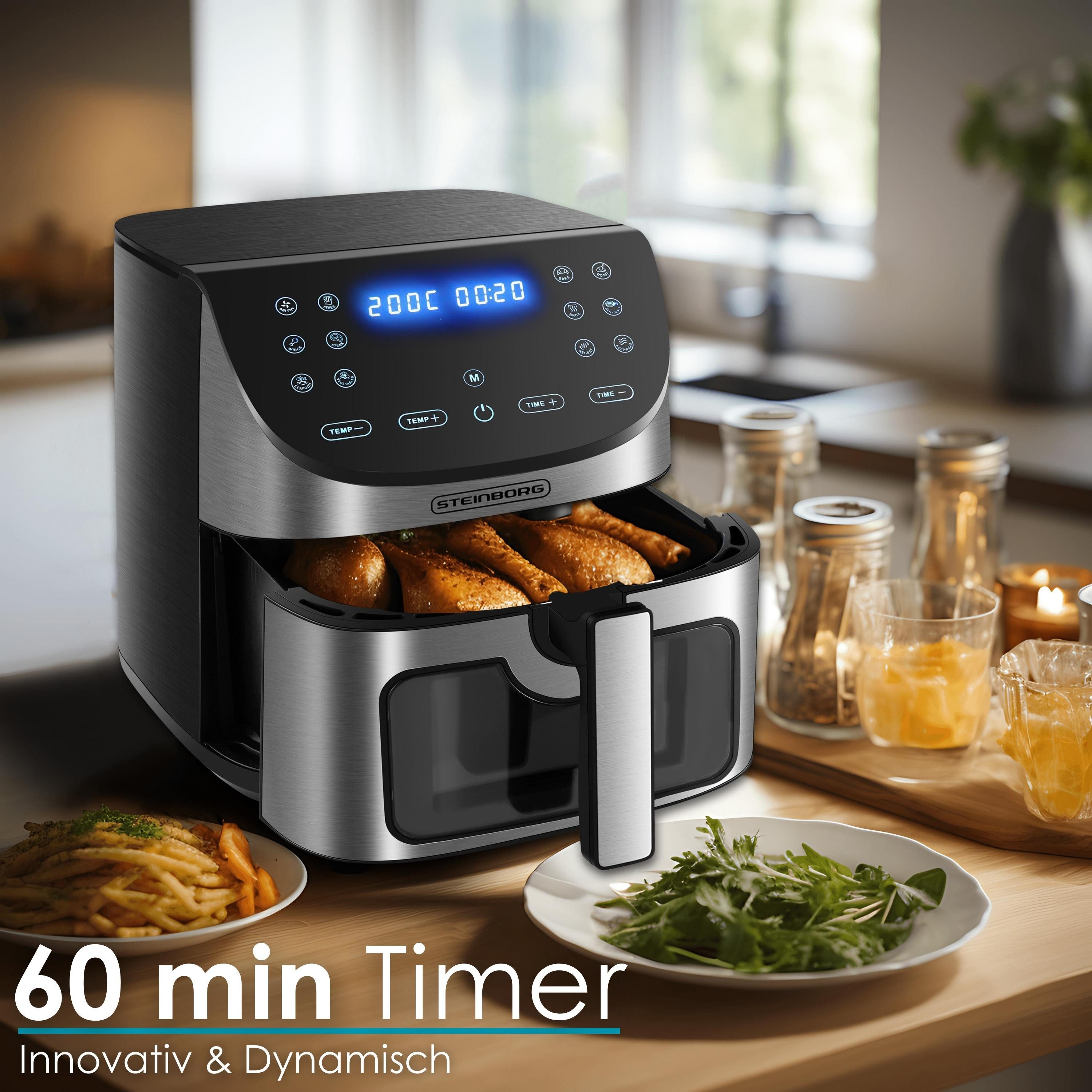 STEINBORG Heißluftfritteuse, 1700 W, 3-in-1 Allroundgerät,12 automatische Programme,LED-Touch-Display
