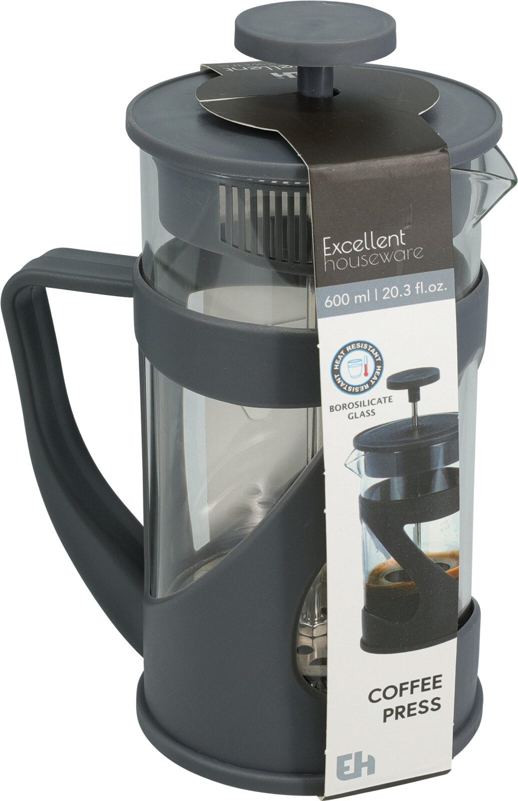 Koopman Kaffeebereiter Kaffeepresse French Press Kaffeekanne Glaskanne 19x9cm 600ml, 0,6l Kaffeekanne, Glas, handlich, Kunststoff, Ziehkaffee, Kaffee