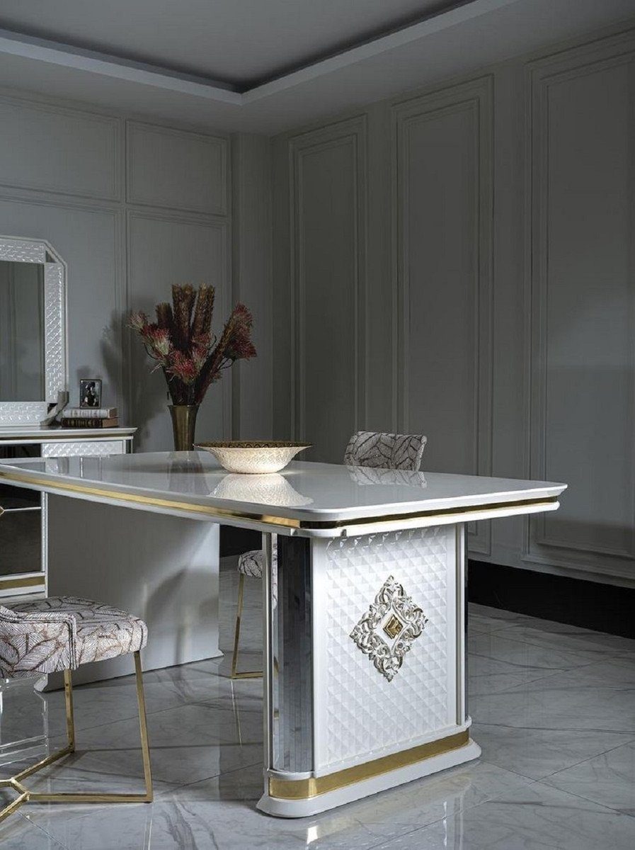 / Padrino Esstisch Art Esstisch Casa Weiß Deco Handgefertigter Massivholz mit Luxus - Möbel Gold Deco Küchentisch Art - Esszimmer Spiegelglas