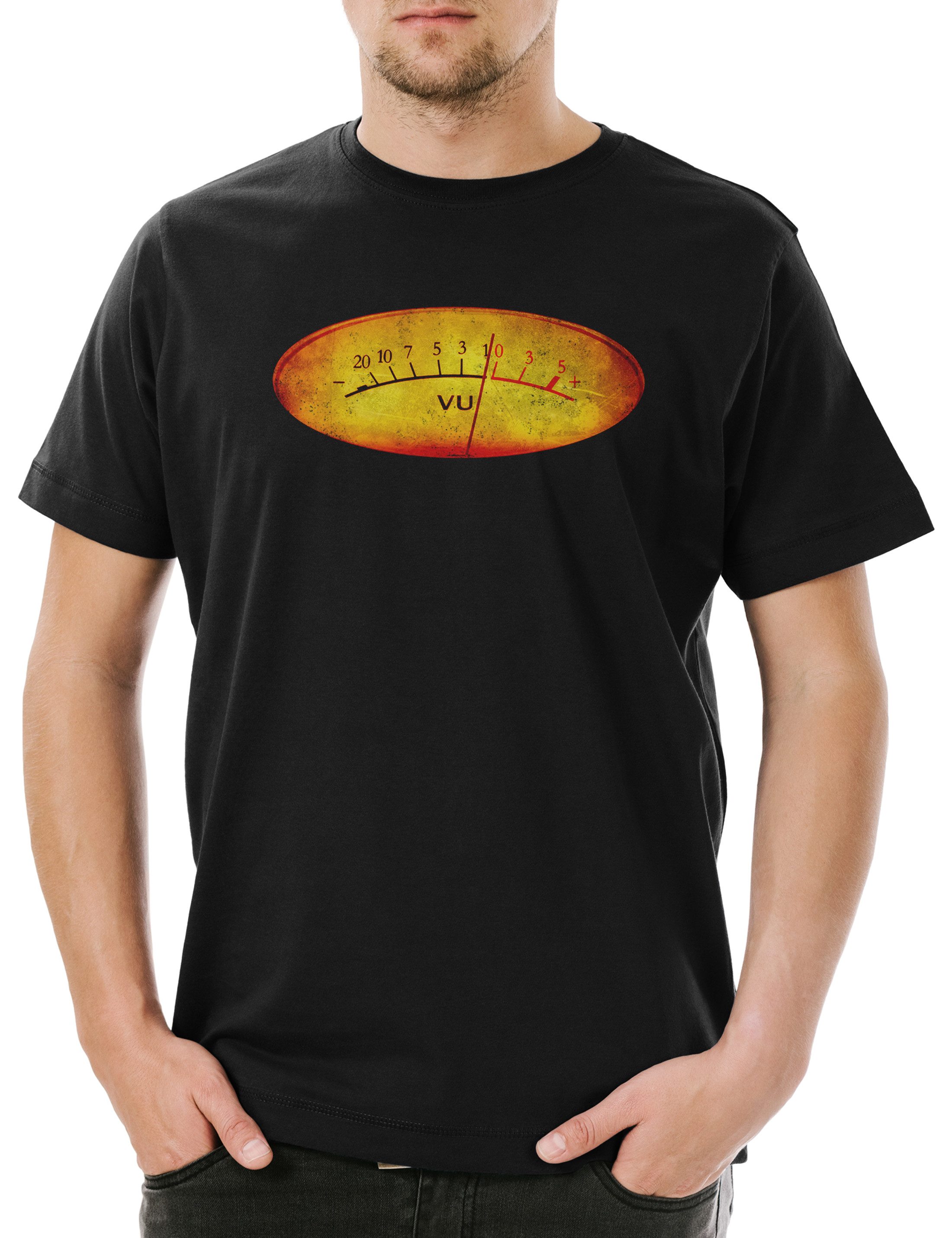 Urban Backwoods Print-Shirt Vu Volume Units Meter I Herren T-Shirt Decibel Music Bass Retro Radio (1-tlg) Cassette Tape Schallplatte Kassette