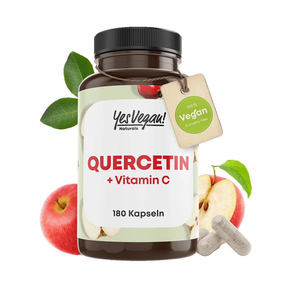 Yes Vegan Quercetin hochdosiert mit 500 mg, mit Vitamin C, Bioflavonoide, vegan Kapseln, 180 St., 166 g, vegan, laktosefrei, glutenfrei