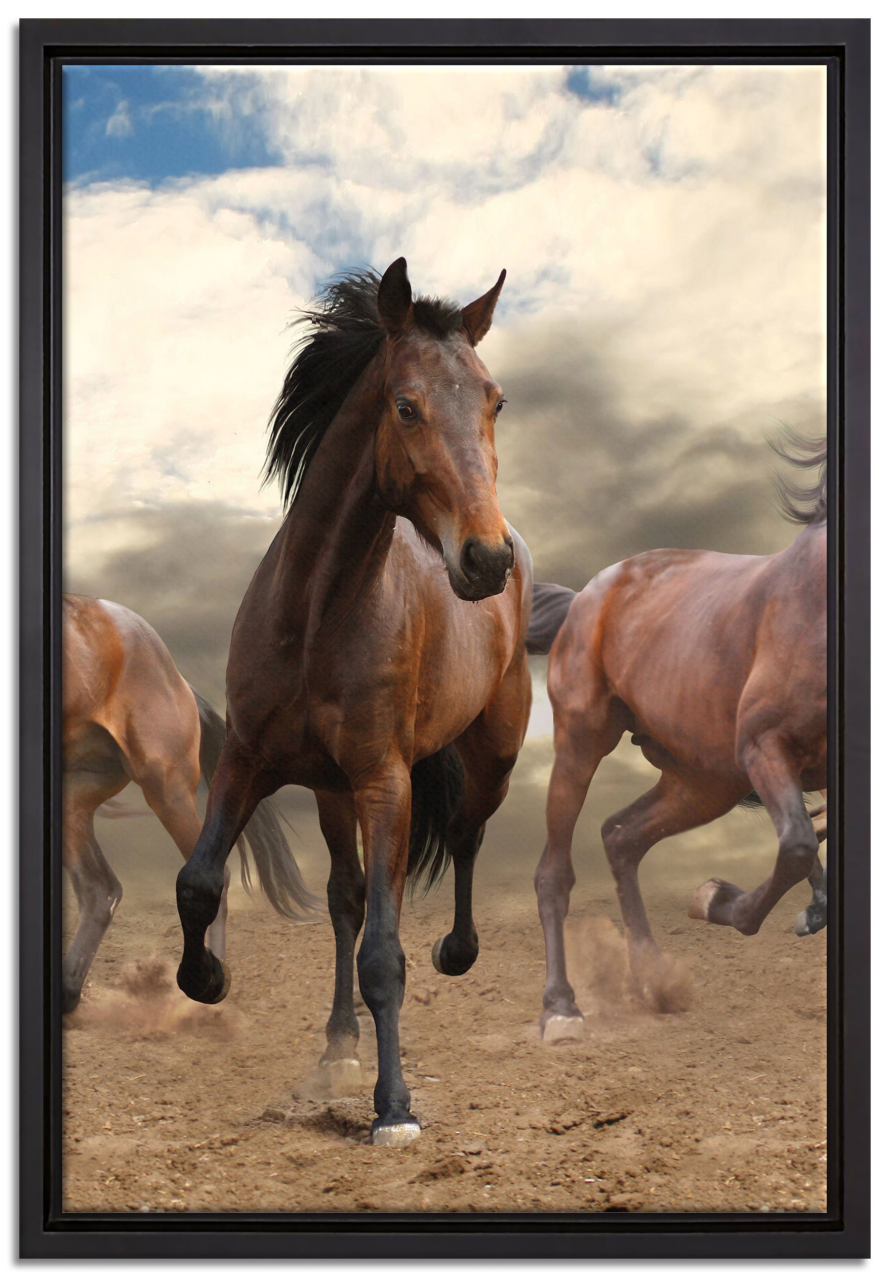 Pixxprint Leinwandbild Western Pferde Cowboy, Wanddekoration (1 St), Leinwandbild fertig bespannt, in einem Schattenfugen-Bilderrahmen gefasst, inkl. Zackenaufhänger
