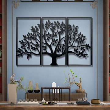 Vicbuy Wanddekoobjekt 3er Set Wandskulptur aus Metall, Baum des Lebens Wanddekoration (Schmiedeeisen Wandverzierung, Wanddeko, Wandkunst, Wandmalerei, für Wohnzimmer, Schlafzimmer, Esszimmer, Moderne Deko)