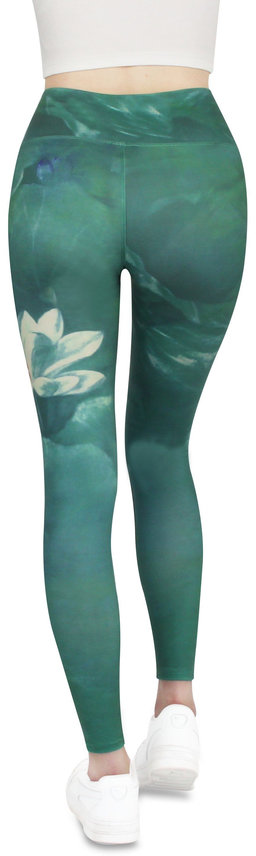 Komfort in Frentree Sport Leggings Leggings, für Waist, hohem Farben, Blumen vielen Grün High Hose Lange mit Damen, Yoga Laufhose