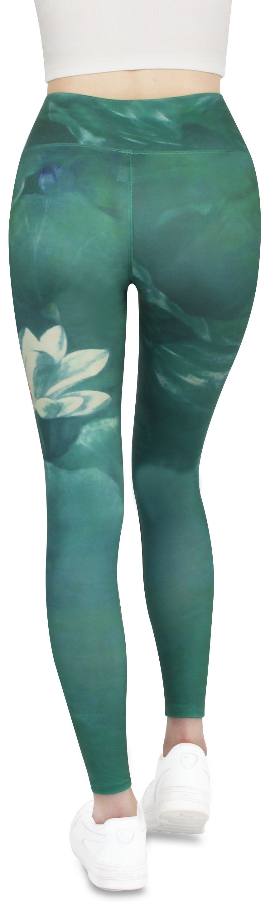 vielen High in Laufhose Leggings Frentree Blumen Damen, Komfort für Leggings, Yoga mit Lange Sport Farben, Grün Hose Waist, hohem