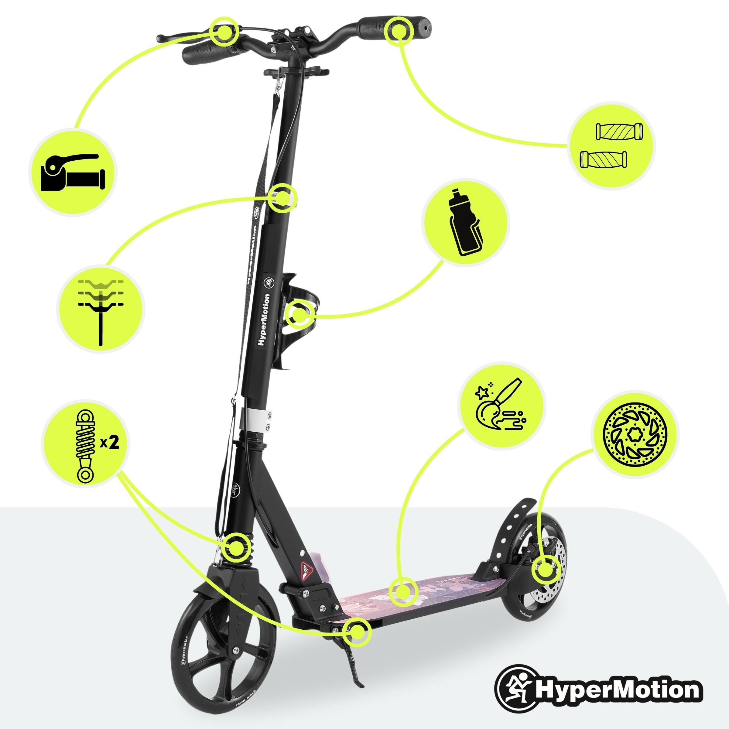 HyperMotion Scooter Faltbarer Aluminium-Scooter mit Federung & Tragegurt – Skyline, 15KM/s – Bild 3 von 5