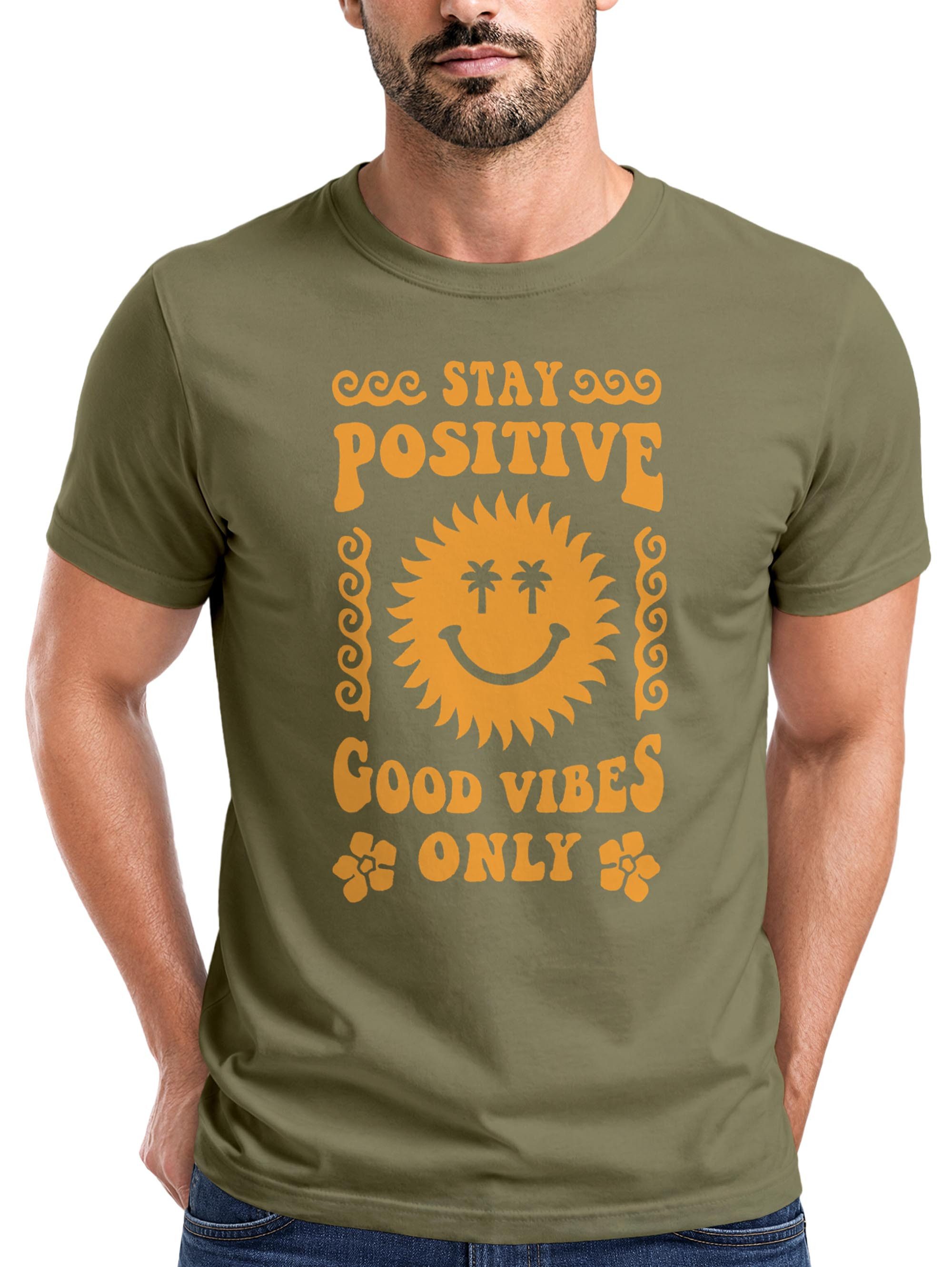 Print-Shirt Herren T-Shirt Statement Spruch Stay Positive Good Vibes Only Sonne