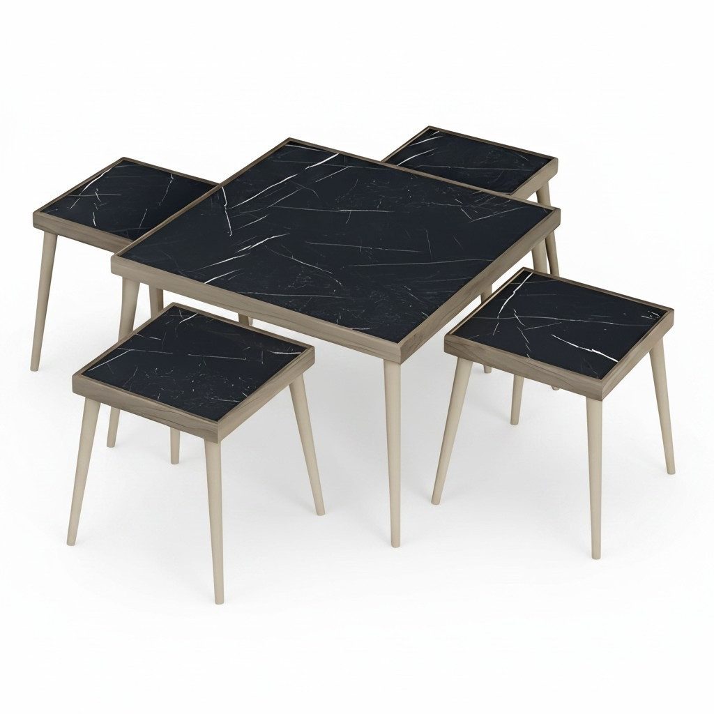 Xlmoebel Satztisch XLMOEBEL Wohnzimmer-Set Schwarz Holz mit Zebramuster (Set, 5-teilig), Made in Europa