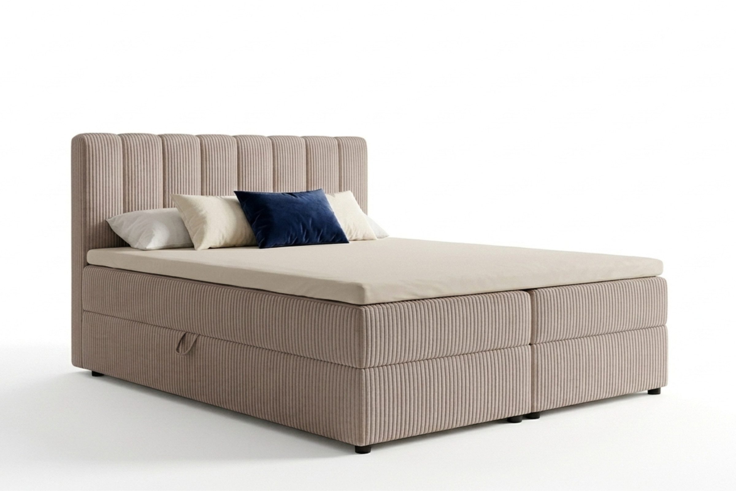 Deine Möbel 24 Boxspringbett WILL Cord, inkl. 2 Bettkästen, Matratzen (H3/H4) & Kaltschaum-Topper (Set, 1-St., in Farben Beige Creme Grau Dunkelgrau Graphit Schwarz), Boxbett Polsterbett 140x200 160x200 180x200 200x200