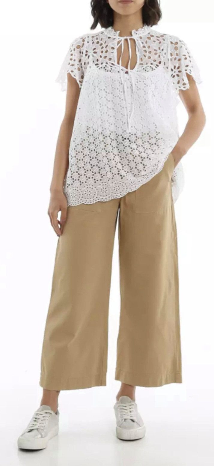 Polo Ralph Lauren Blusentop Broderie Anglaise Tied Mit Bindung - Mandarin-Kragen - Struktur in Laise