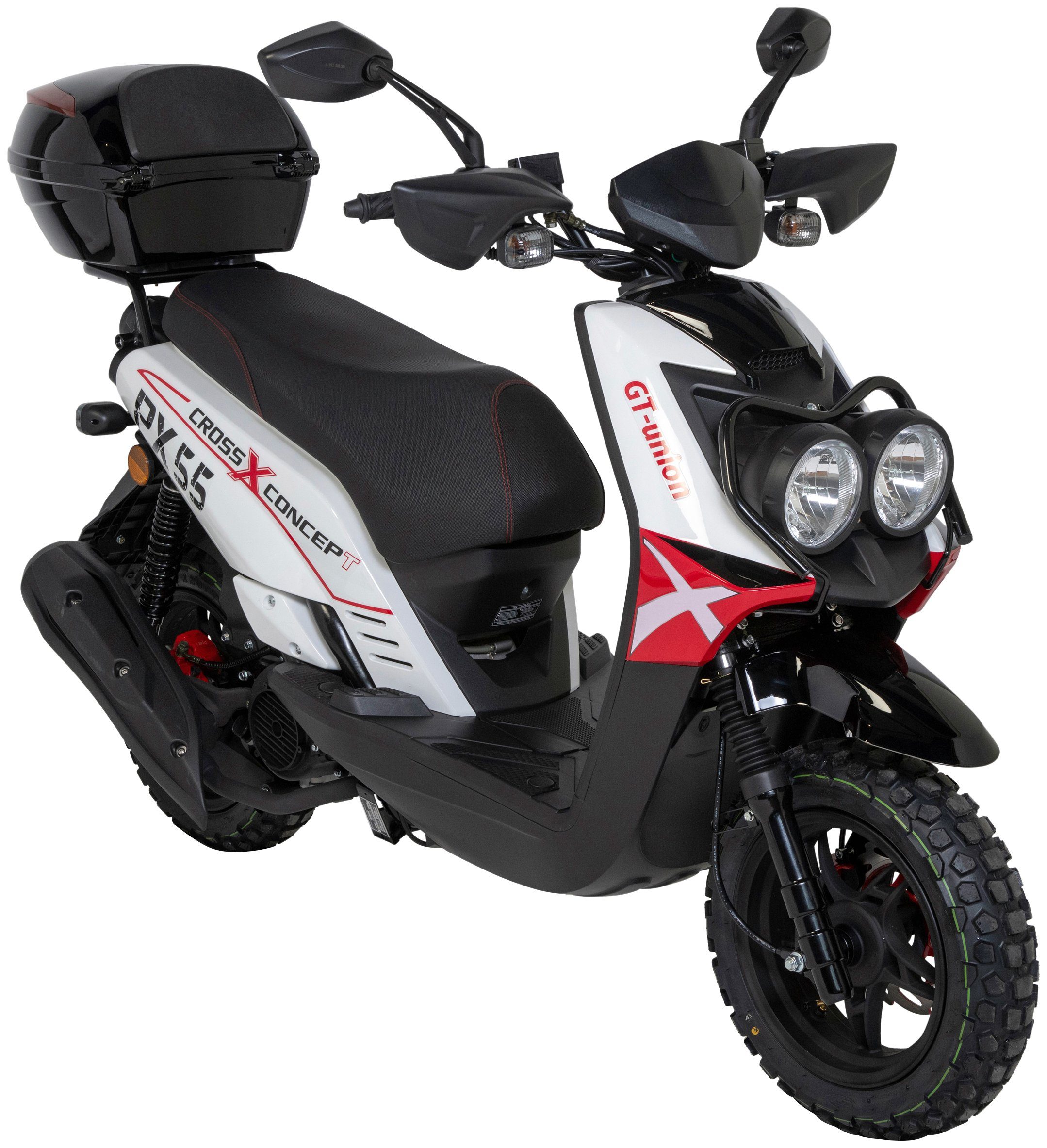 (Set), ccm, Motorroller mit Topcase PX Euro 5, weiß/rot/schwarz UNION GT Cross-Concept, 55 km/h, 45 50