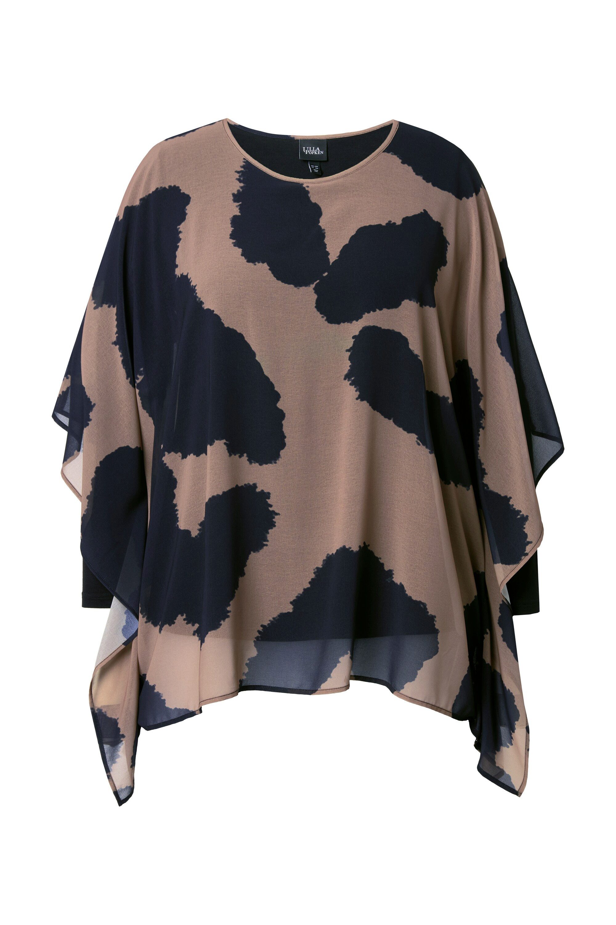 Ulla Popken Tunika Tunika Leomuster doppellagig Rundhals 3/4-Arm günstig online kaufen