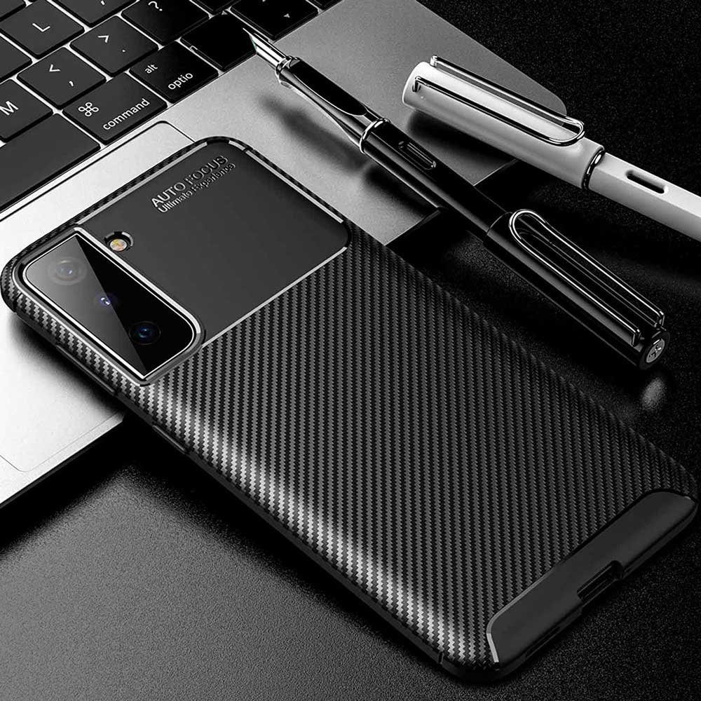 FITSU Handyhülle Handyhülle für Samsung Galaxy S21 Ultra Case im Carbon Design Schwarz, Handyhülle mit Carbon Optik, stabile Schutzhülle, Case mit Eckenschutz