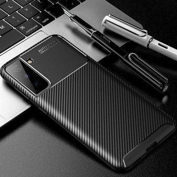 FITSU Handyhülle Handyhülle für Samsung Galaxy S23 Ultra Case im Carbon Design Schwarz 6,8 Zoll, Handyhülle mit Carbon Optik, stabile Schutzhülle, Case mit Eckenschutz