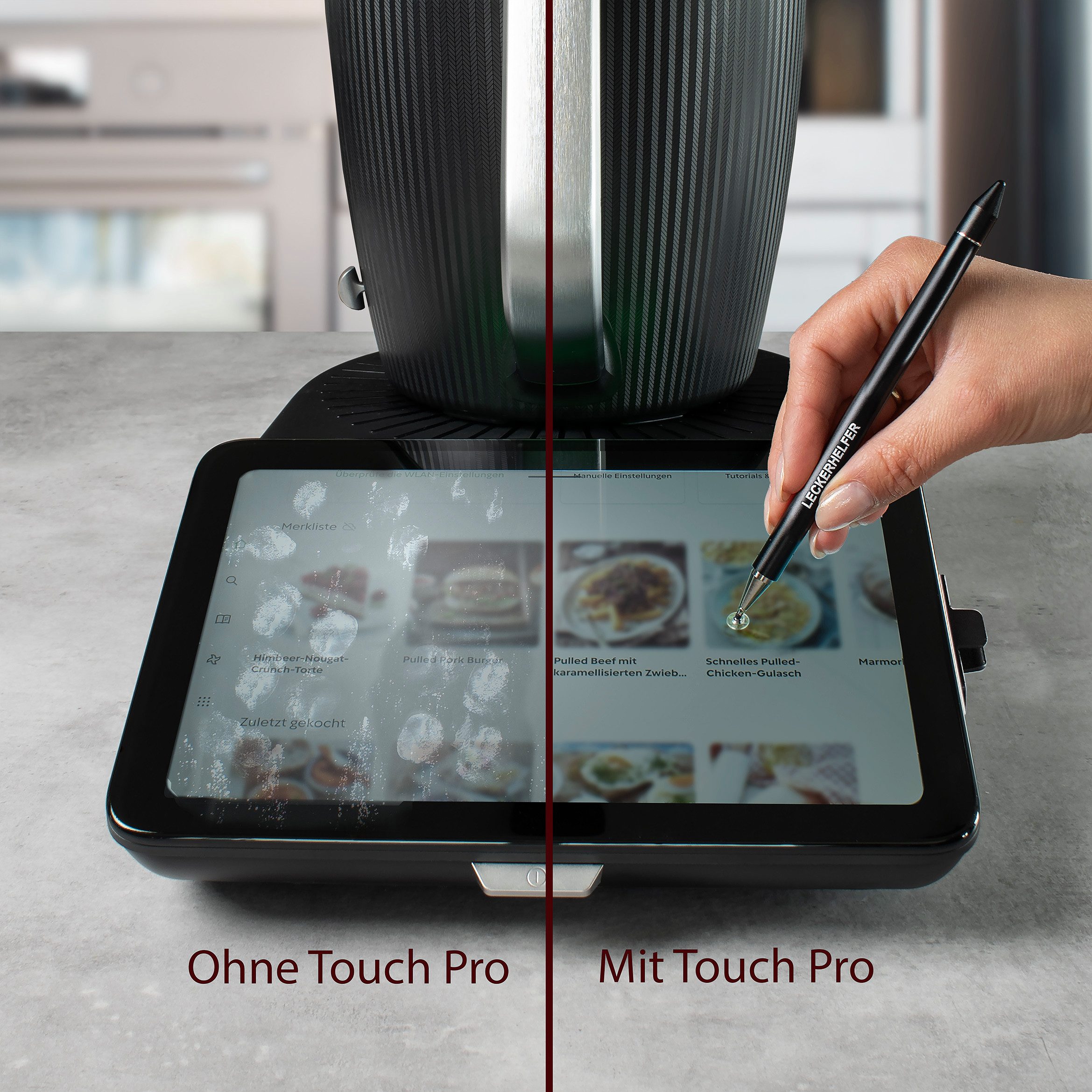 Leckerhelfer - automatisch Lecker Küchenmaschinen Zubehör-Set TouchPRO – Stift+Halterung passend für Thermomix TM7 Display schwarz