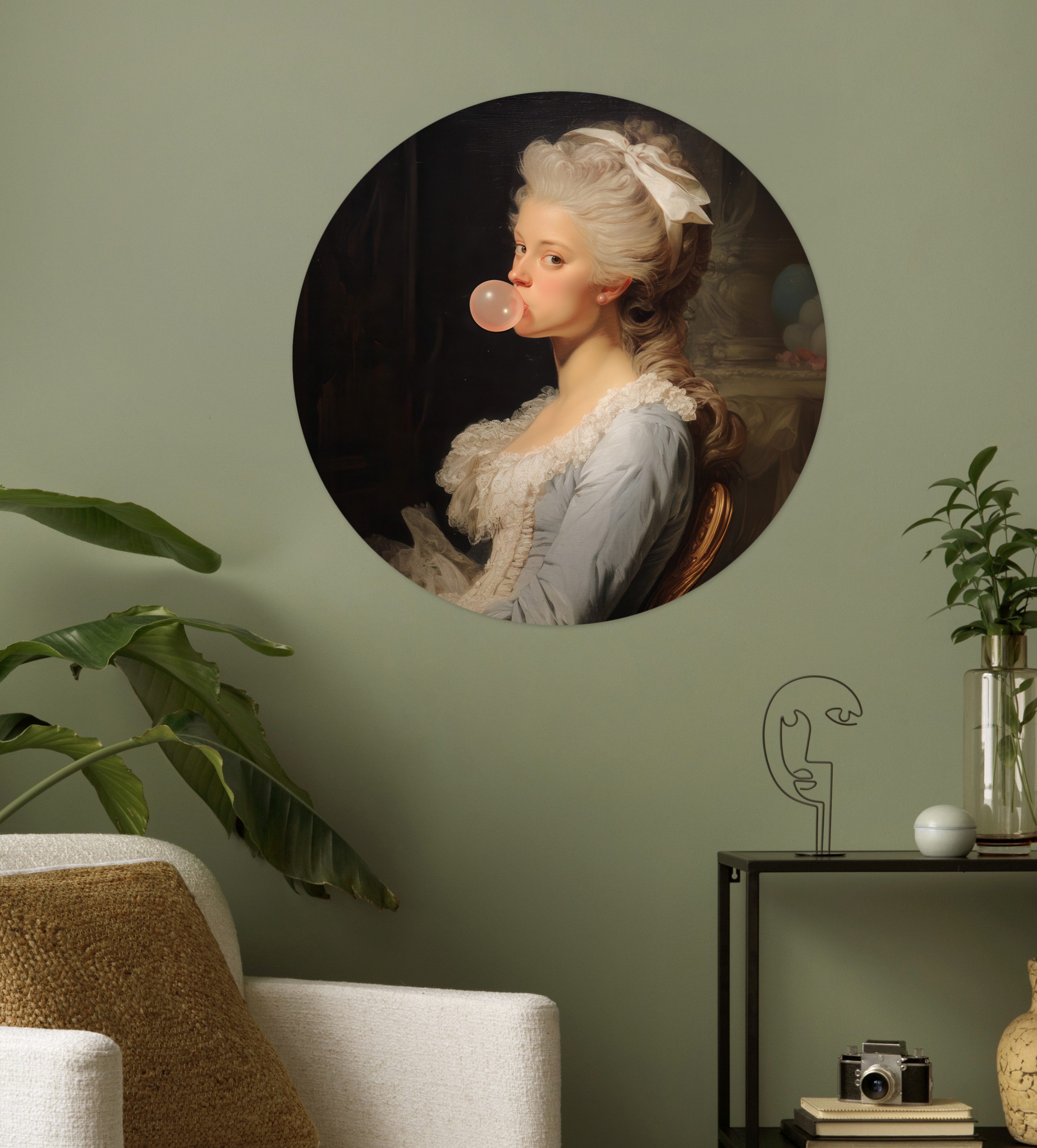 MuchoWow Wandsticker Frau - Barockes Kleid - Kaugummi (1 St), Tapetensticker Selbstklebend, Wandbild Wohnzimmer, 80x80 cm