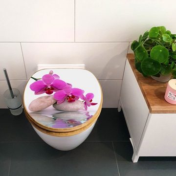 banjado WC-Sitz Bambus Motiv Orchidee (umweltfreundliches Material, Edelstahl Scharniere), 44 x 38 x 5 cm