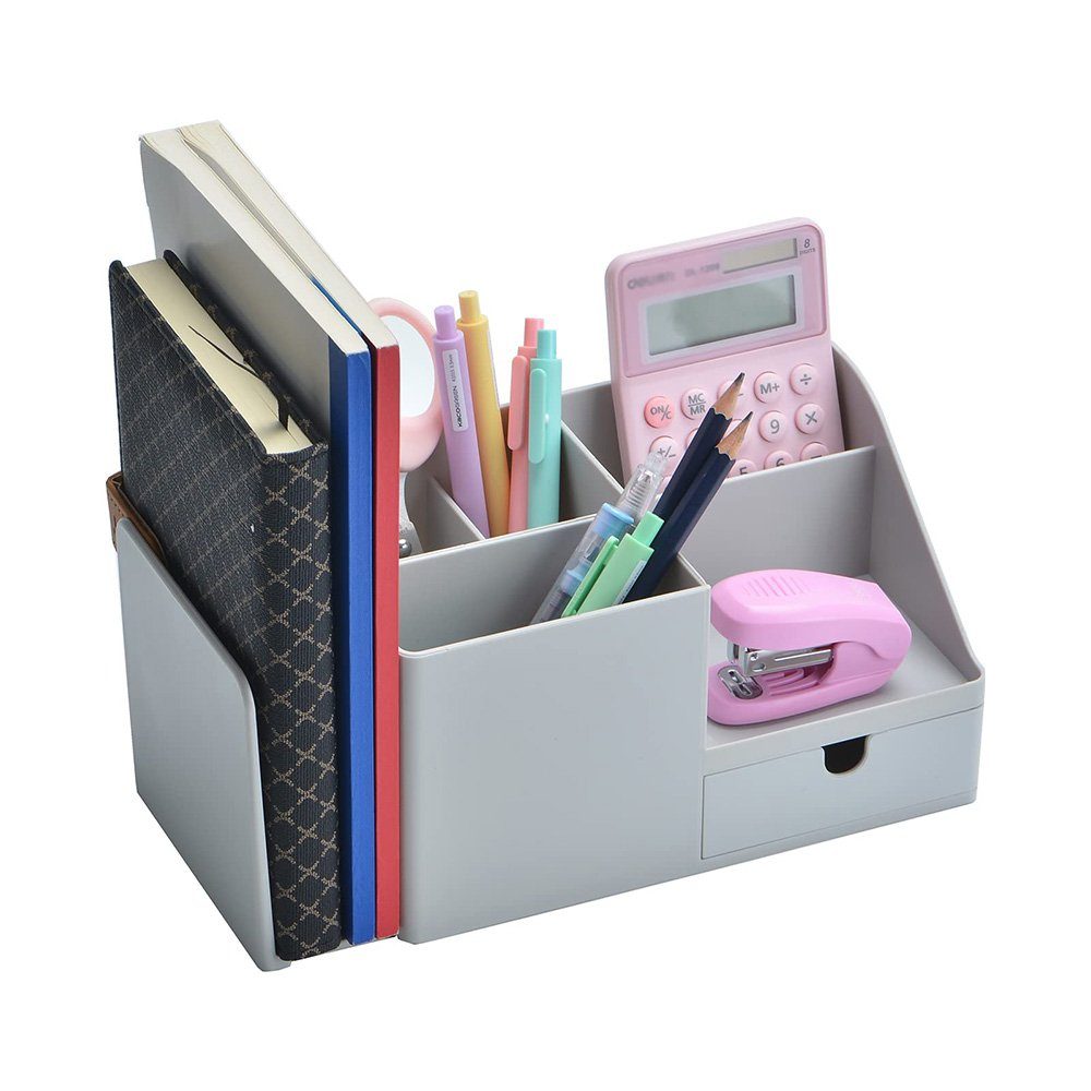 zggzerg Organizer Schreibtisch Organizer mit Schublade, Plastik Tisch Organizer Grau