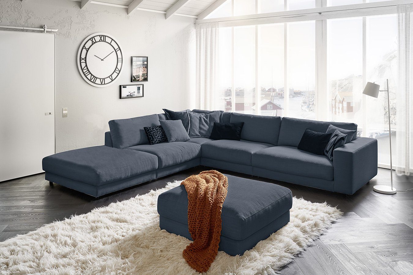 daslagerhaus living Big-Sofa Ecksofa Downtown Stoff blue grey