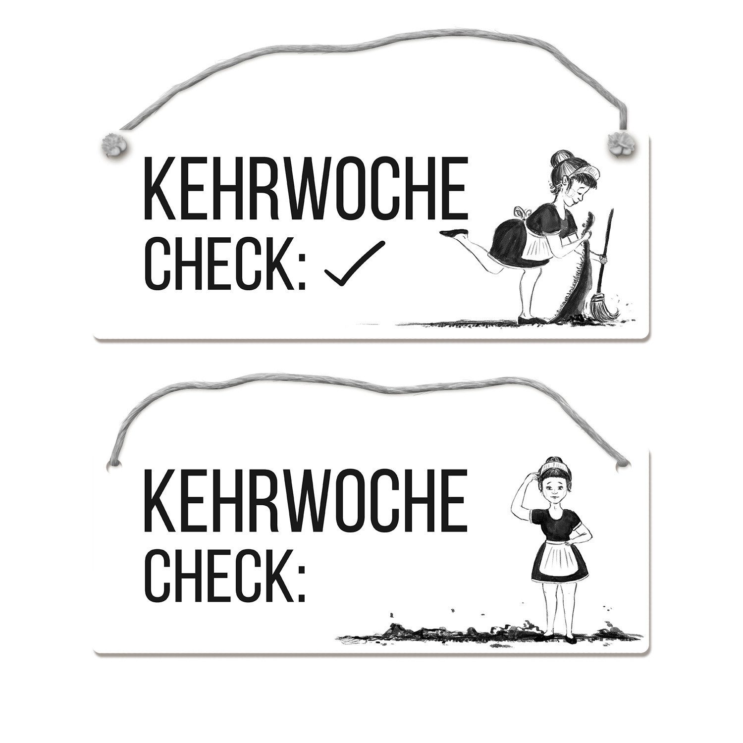 Metallschild Kehrwoche ist erledigt Wendeschild mit Kordel Schild Türschild Besen