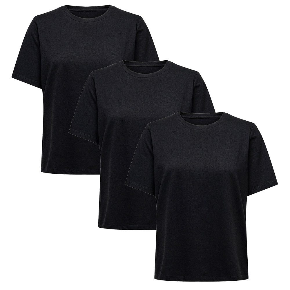 ONLY T-Shirt Damen Rundhals Shirt (3} -tlg. {3er Pack) {reguläre Passform}