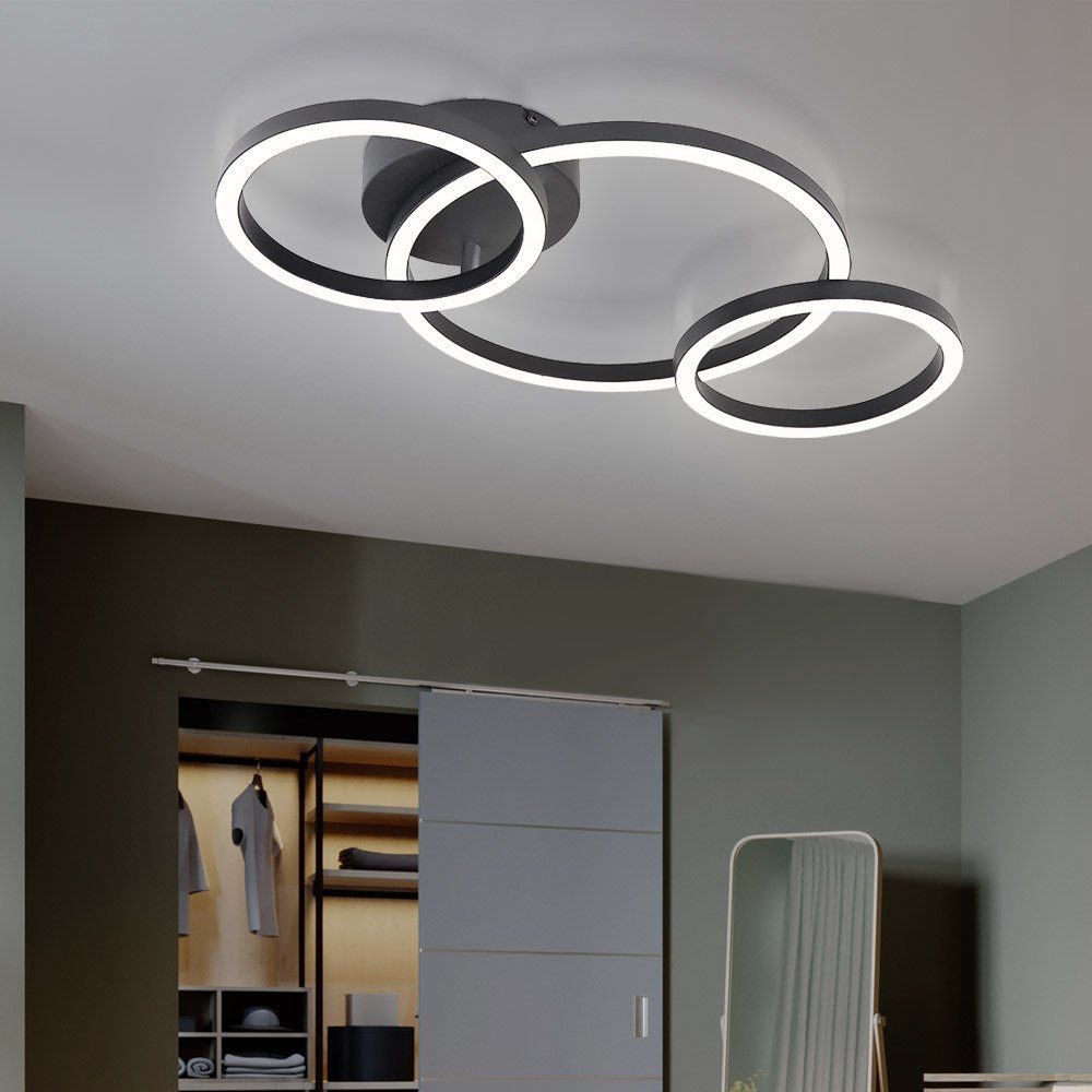 etc-shop LED Deckenleuchte, LED-Leuchtmittel fest verbaut, Warmweiß, Design  Deckenleuchte Deckenlampe Wohnzimmerlampe, 3 Ringe