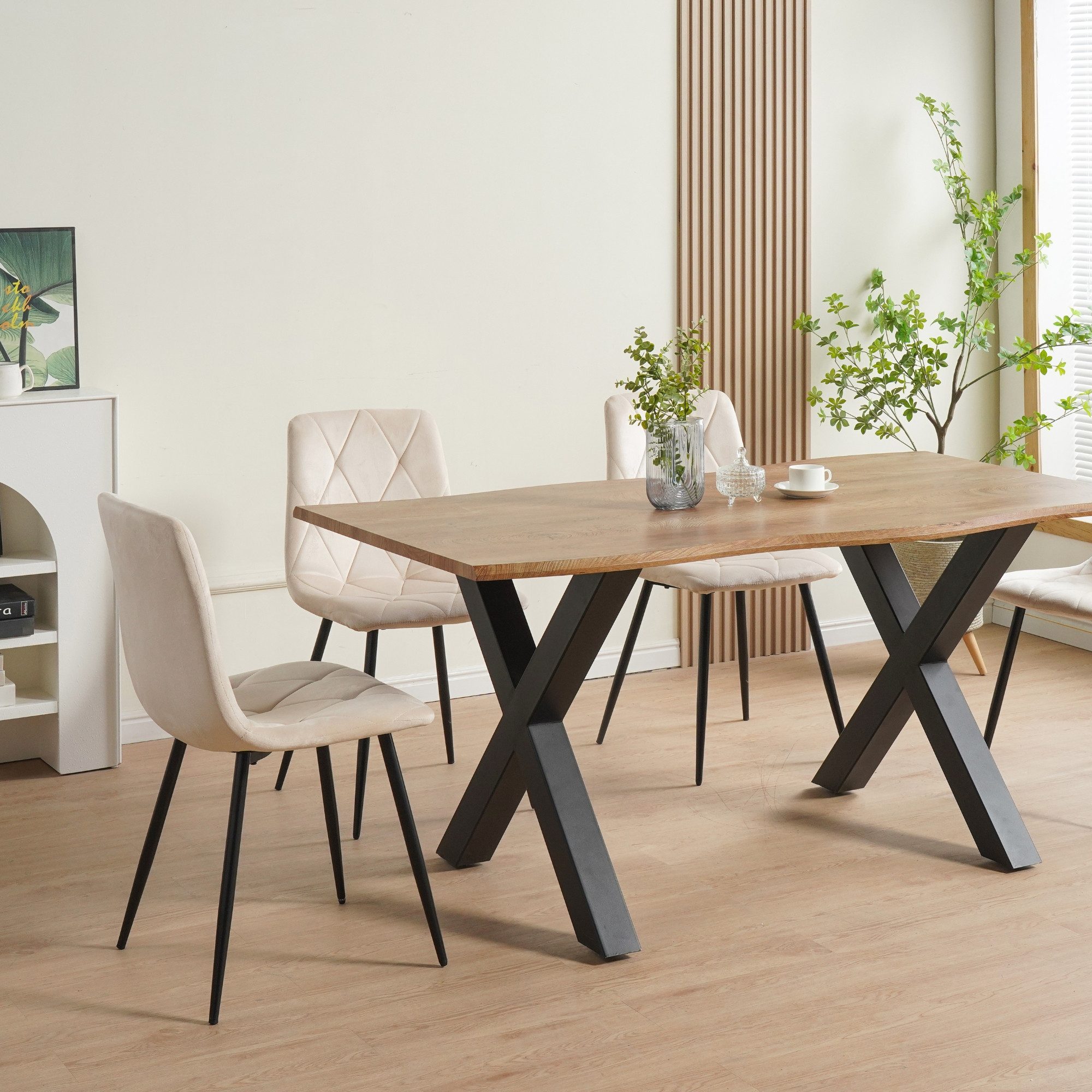 Albatros International Esszimmerstuhl Esszimmer Stühle 4 er Set DORA, Stuhl Stühle Esszimmerstühle, Küche (4er Set, Beige, Samt Bezug), Küchenstuhl Küchenstühle – Bild 4 von 5