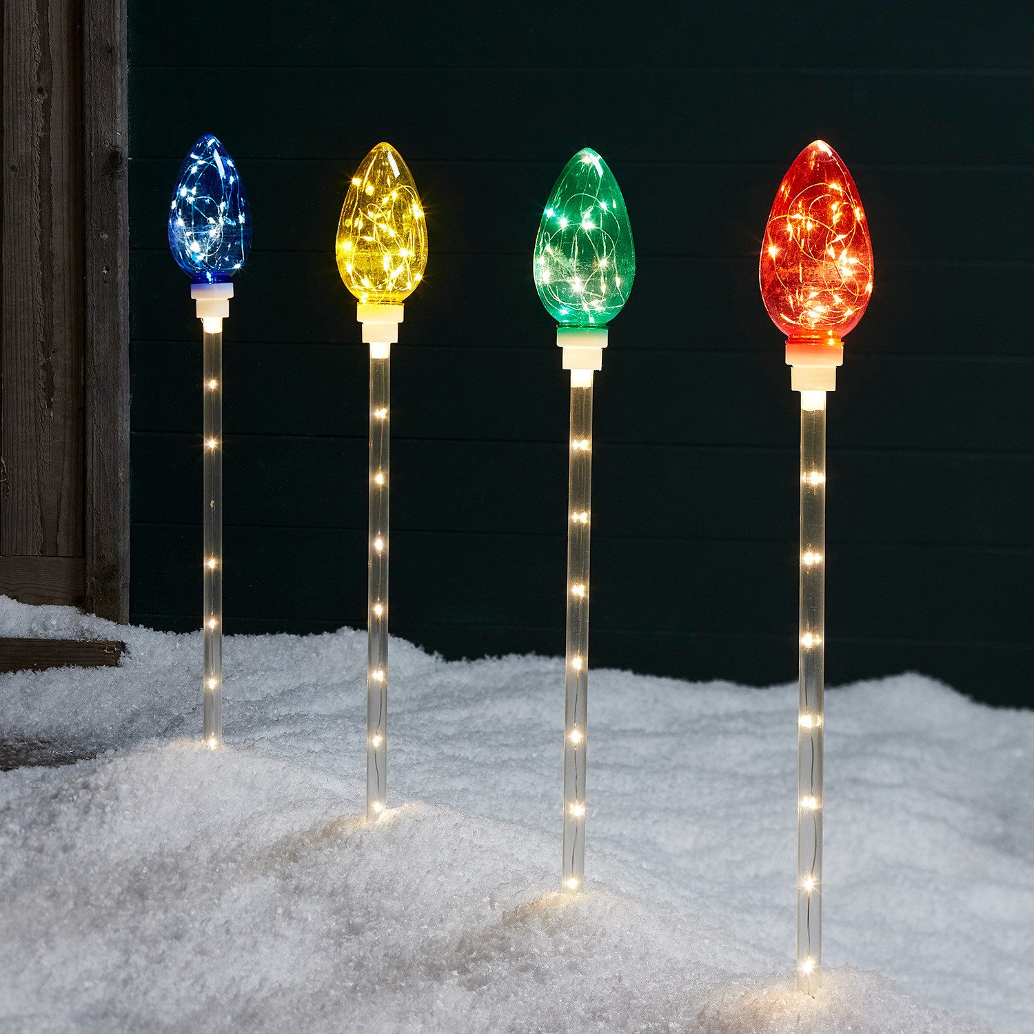 Lights4fun LED Gartenfackel 4er Set Stableuchten Weihnachtsdeko außen bunt