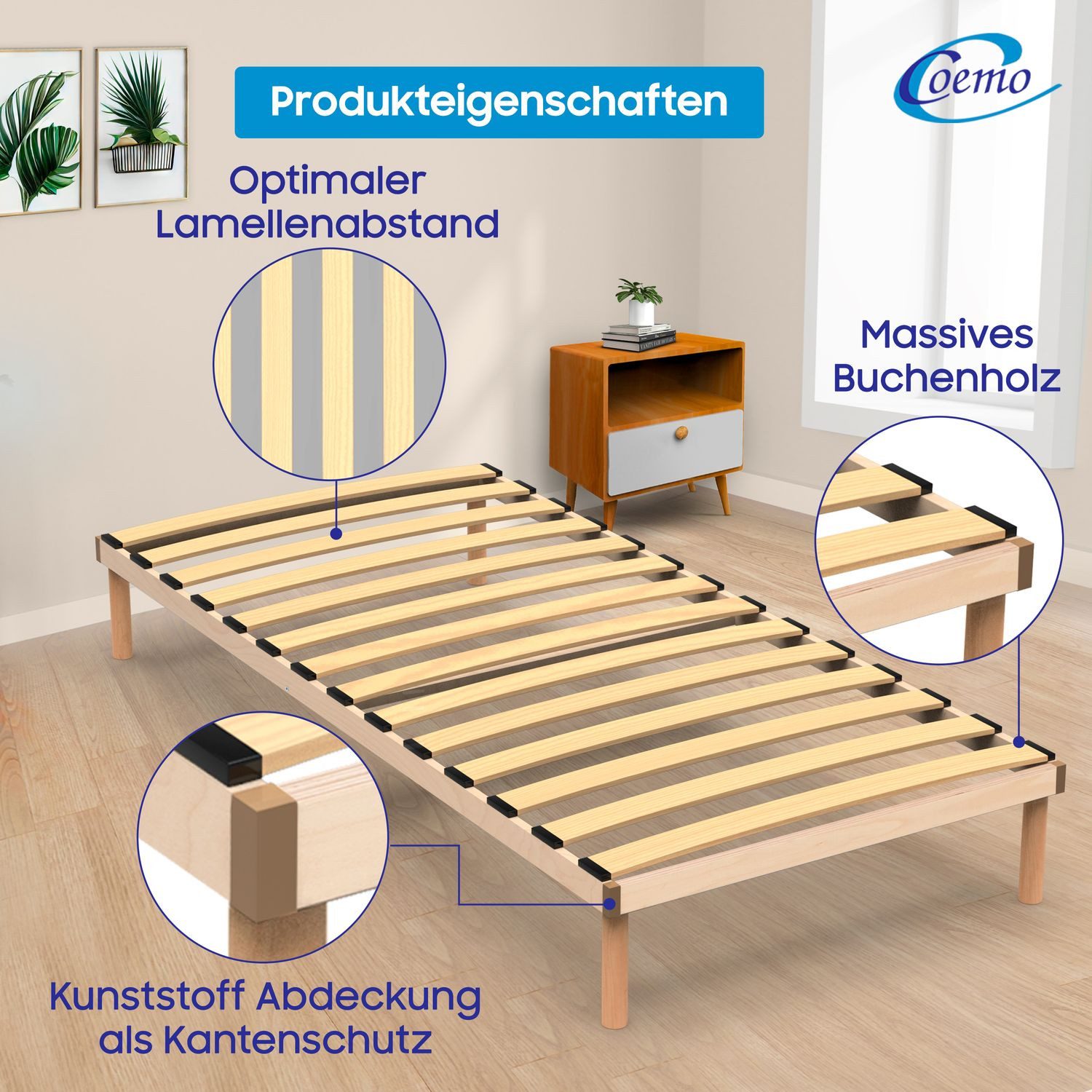 Lattenrost PYXIS, Coemo, Kopfteil nicht verstellbar, Fußteil nicht verstellbar, Lattenrost mit Füßen, italienisches Design preisgünstige Selbstmontage