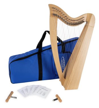 Classic Cantabile Konzertgitarre Keltische Harfe 19 Saiten, Inkl. Tasche und 2 Stimmschlüssel, Celtic Harp aus Eschenholz - Es-Dur gestimmt - Mit Halbtonmechanik