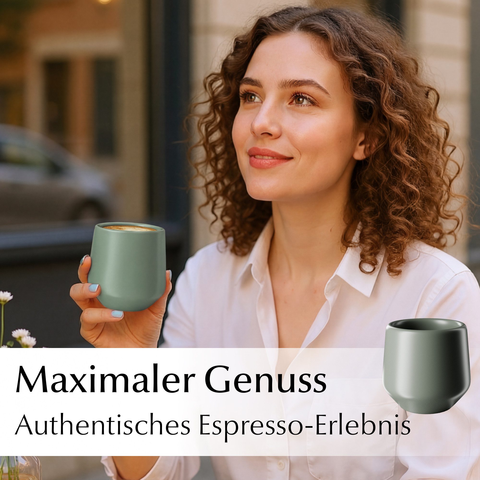MiaMio Espressotasse Luxe ohne Henkel, 90 ml, Evergreen Grün, 4-tlg., Keramik, Ristretto & Doppio, dickwandig, modern – Bild 4 von 5