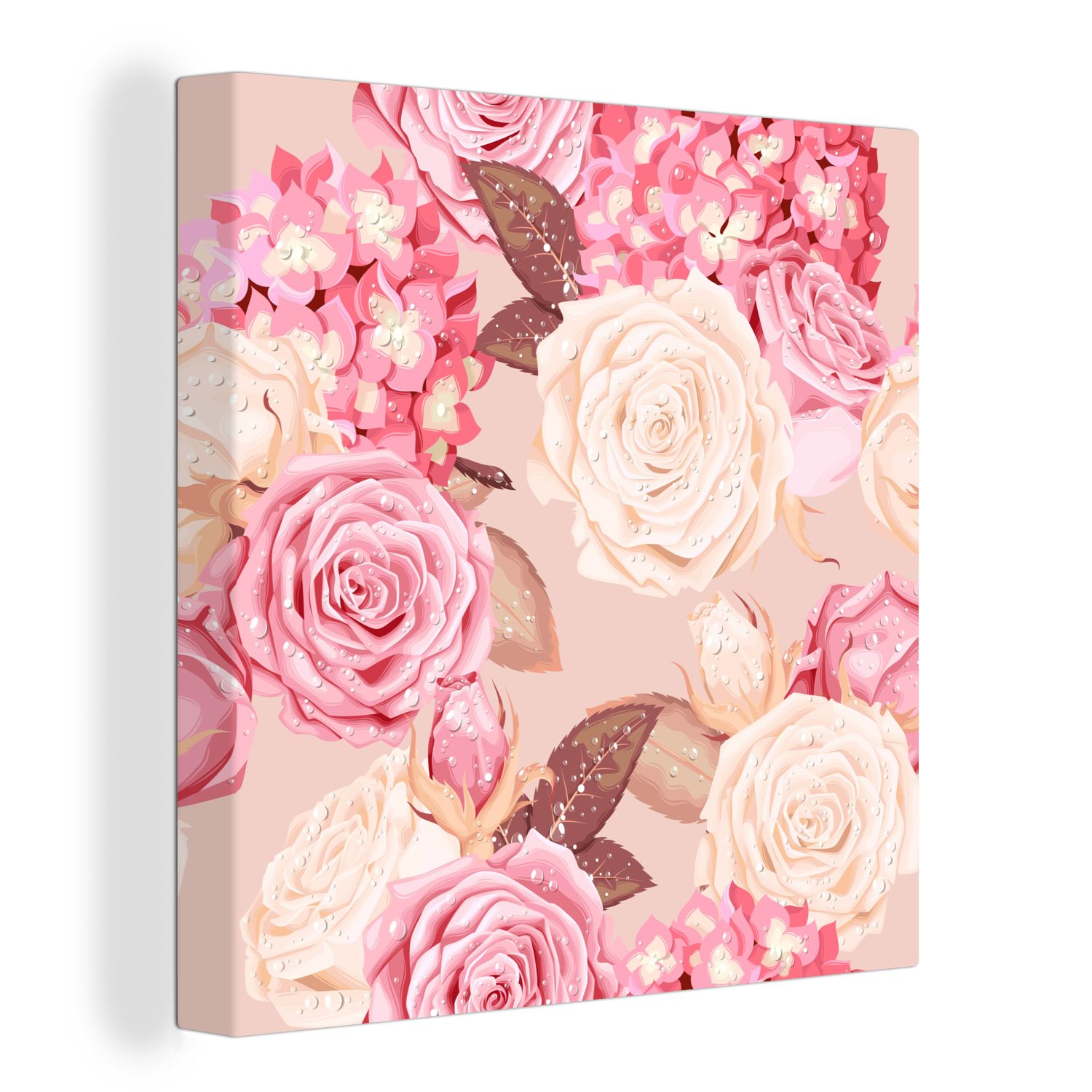 OneMillionCanvasses® Leinwandbild Rosen - Glitzer - Rosa - Weiß, (1 St), Leinwand Bilder für Wohnzimmer Schlafzimmer